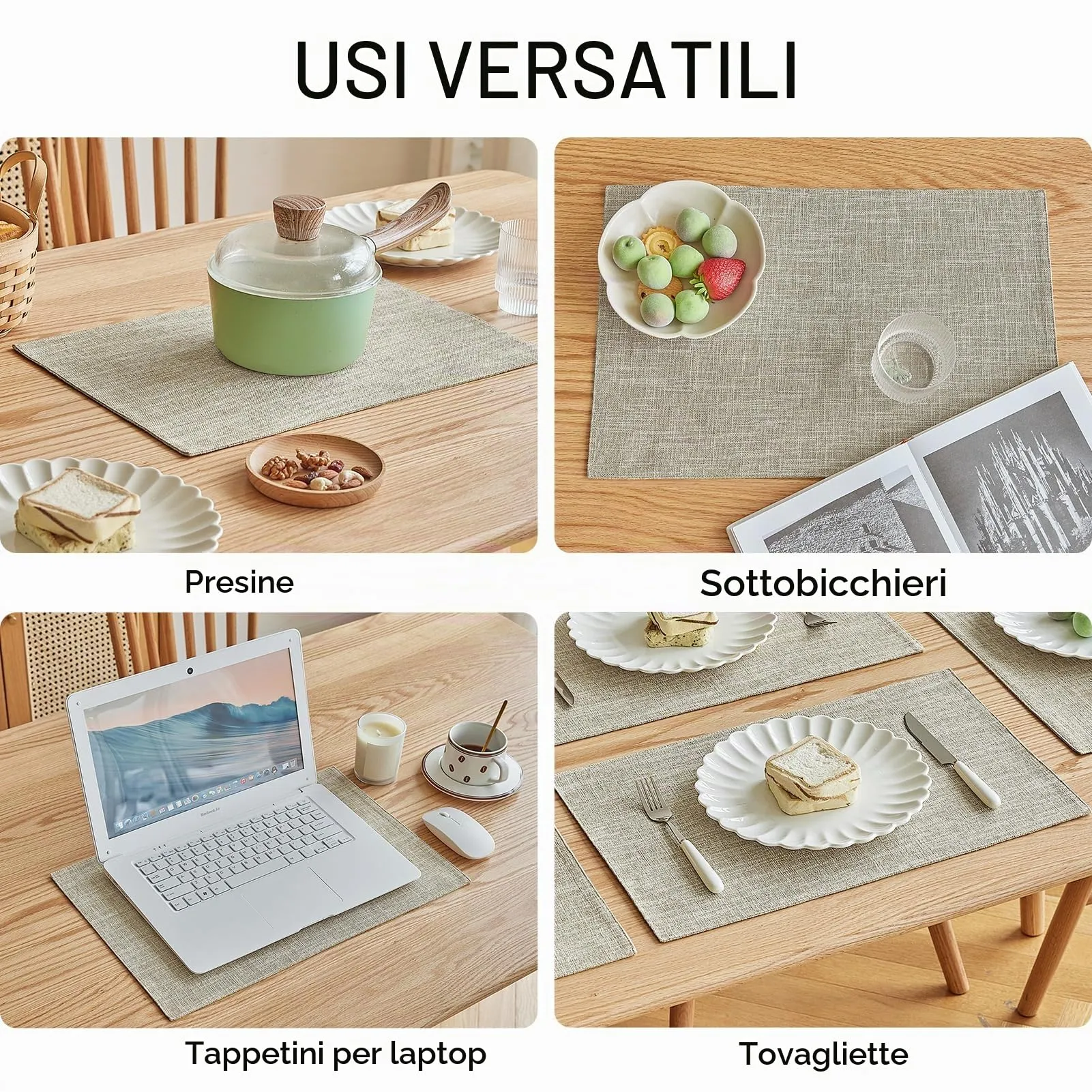 Softalker Set di 8 tovagliette in finto lino, 30 x 45 cm, beige - immagine 6