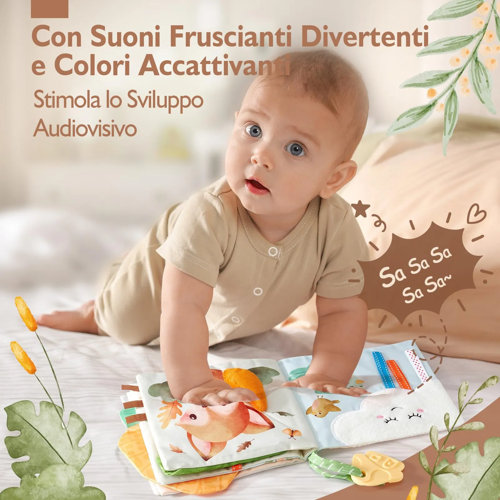 hahaland Libro di Stoffa Interattivo con Animali per Neonati 0-6 Mesi - immagine 2