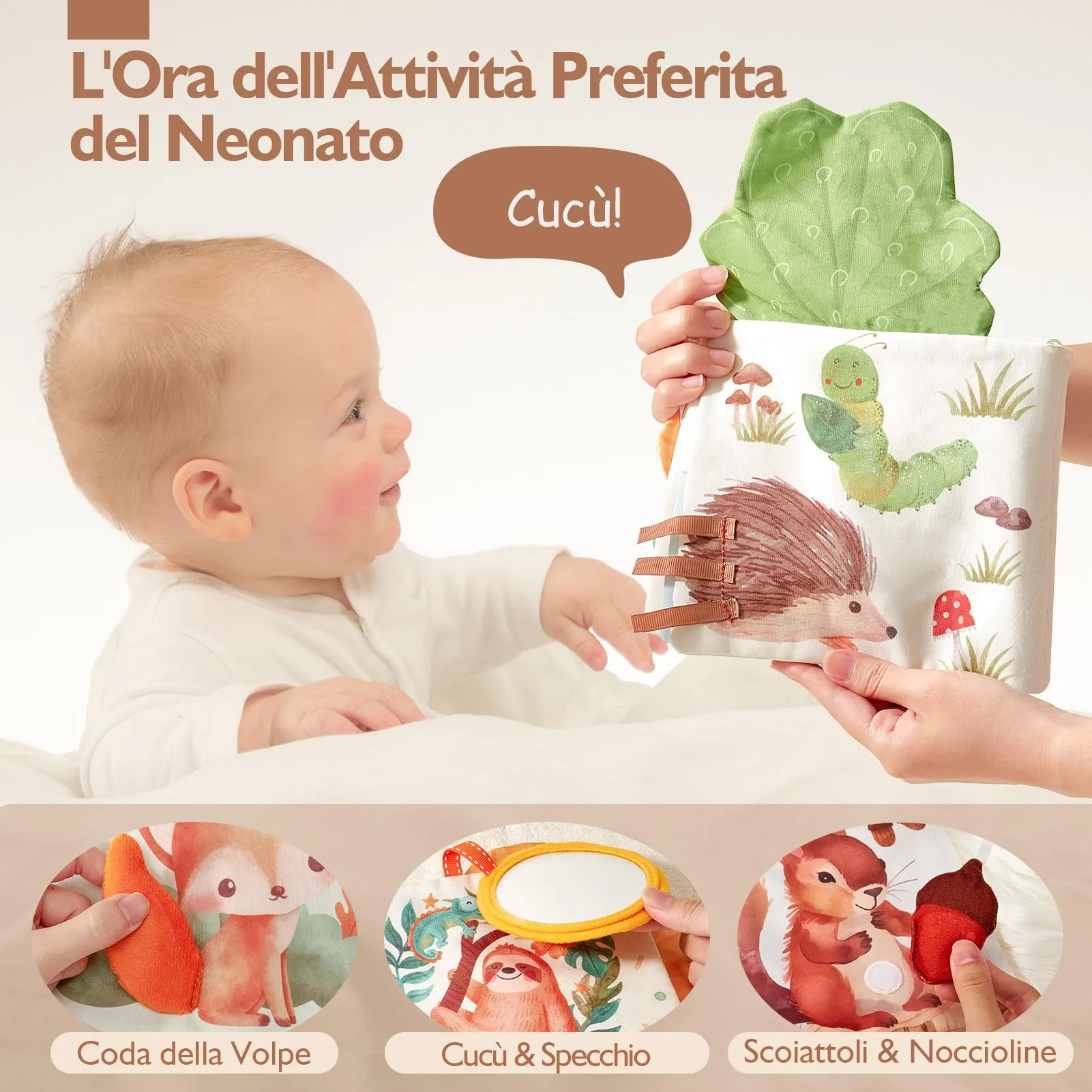 hahaland Libro di Stoffa Interattivo con Animali per Neonati 0-6 Mesi - immagine 3