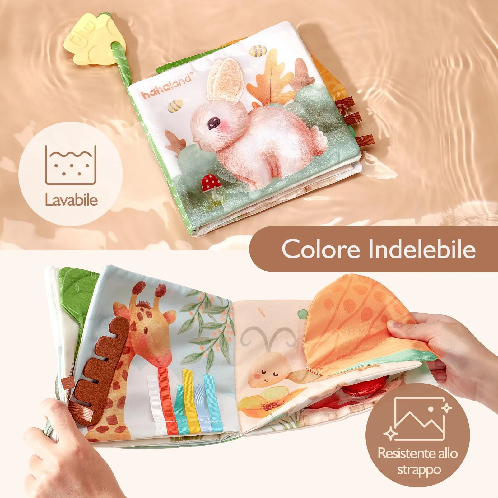 hahaland Libro di Stoffa Interattivo con Animali per Neonati 0-6 Mesi - immagine 5