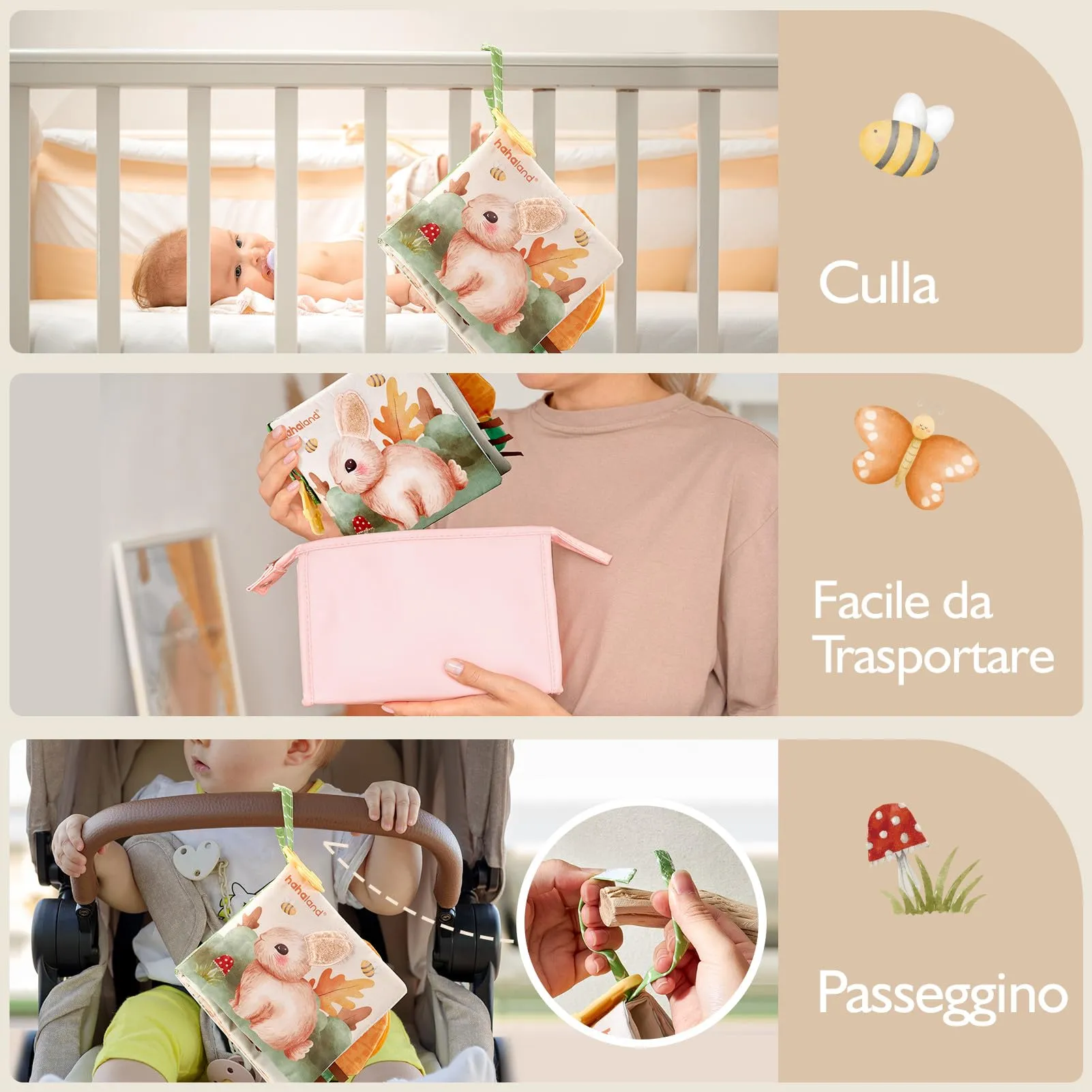 hahaland Libro di Stoffa Interattivo con Animali per Neonati 0-6 Mesi - immagine 6