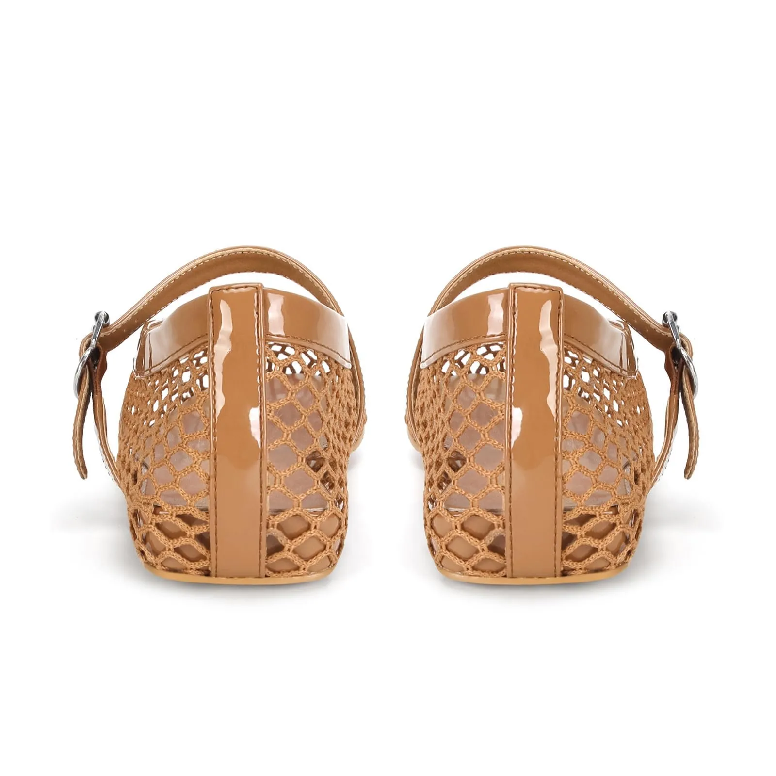 DOEYG Ballerine da donna in rete con cinturino con fibbia, Marrone, 38.5 EU - immagine 5