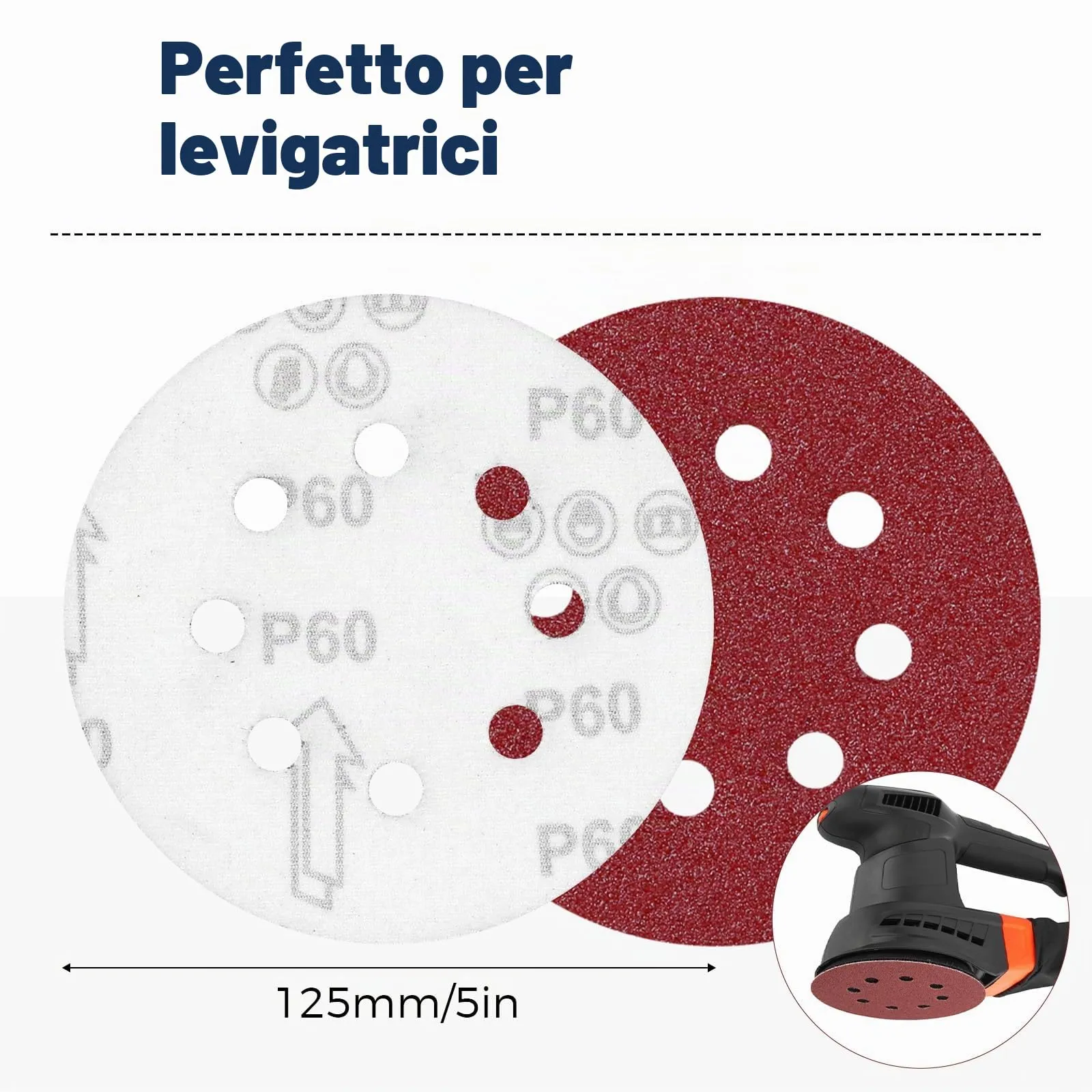 Sinand Dischi Abrasivi 125mm 8 Fori, 100 Pezzi, Graniglie 40/60/80/120/180/240/320/400 - immagine 5