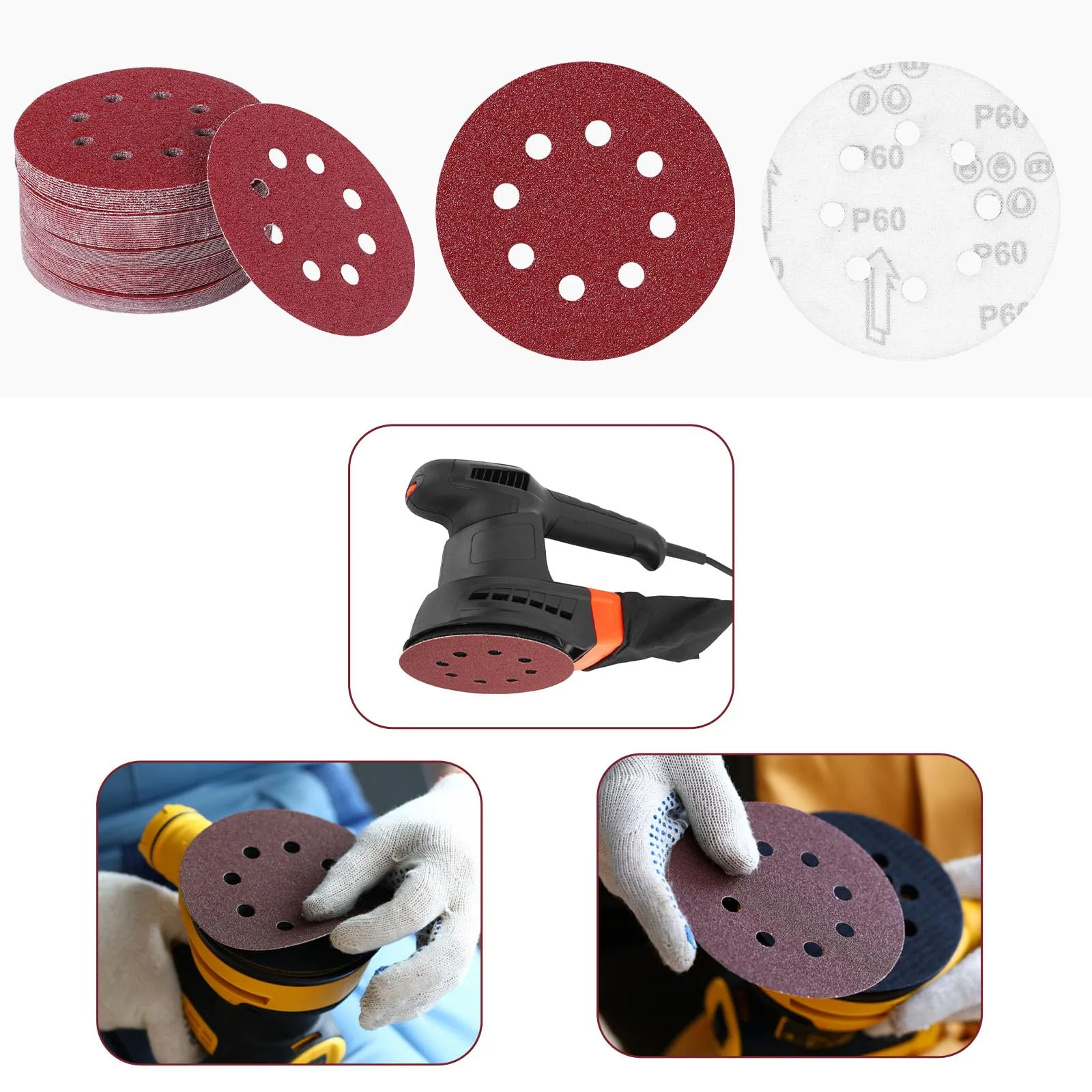 Sinand Dischi Abrasivi 125mm 8 Fori, 100 Pezzi, Graniglie 40/60/80/120/180/240/320/400 - immagine 7