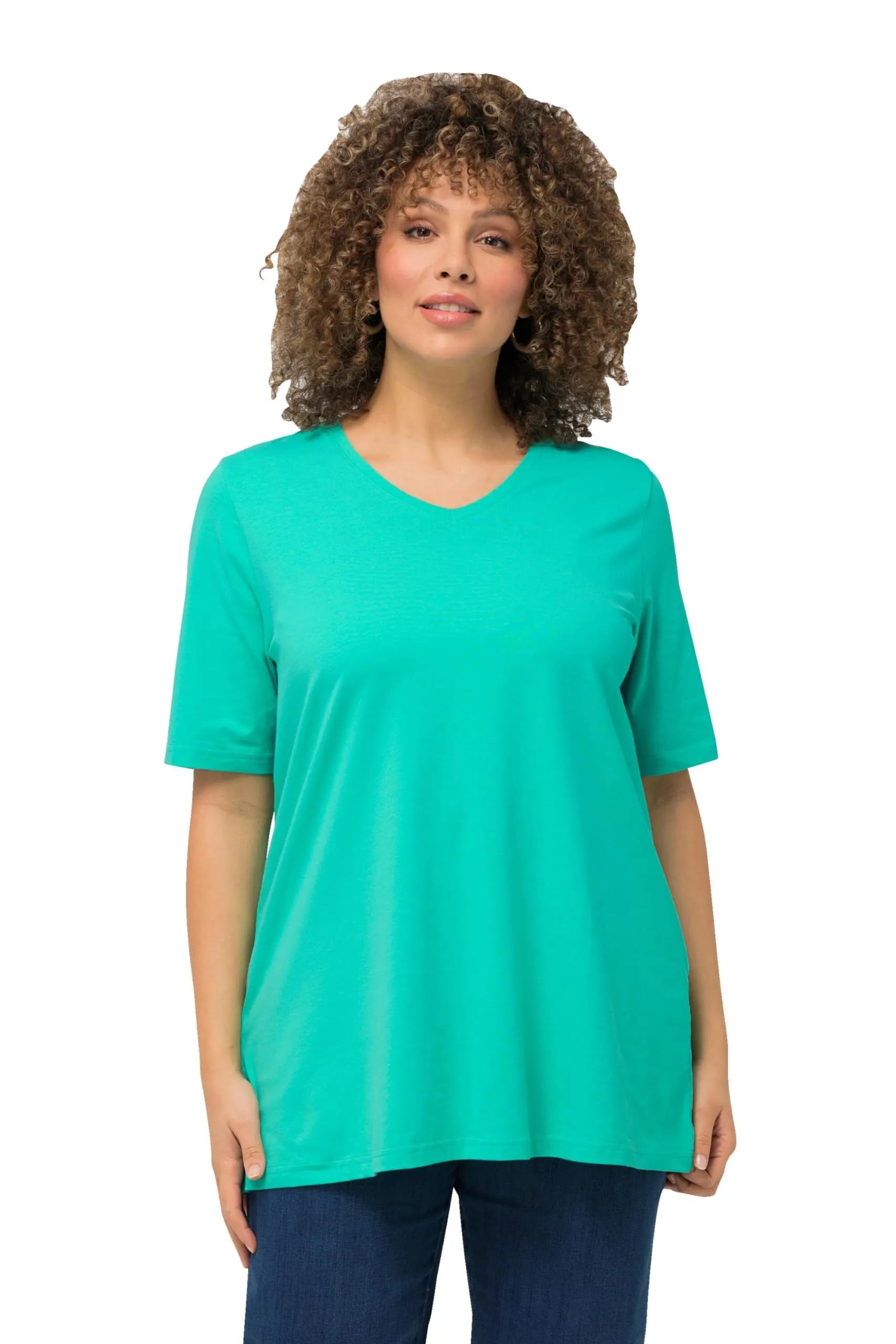 Ulla Popken Donna T-Shirt Linea A Scollo a V Mezza Manica Verde Turchese 64 IT/66 IT - immagine 1