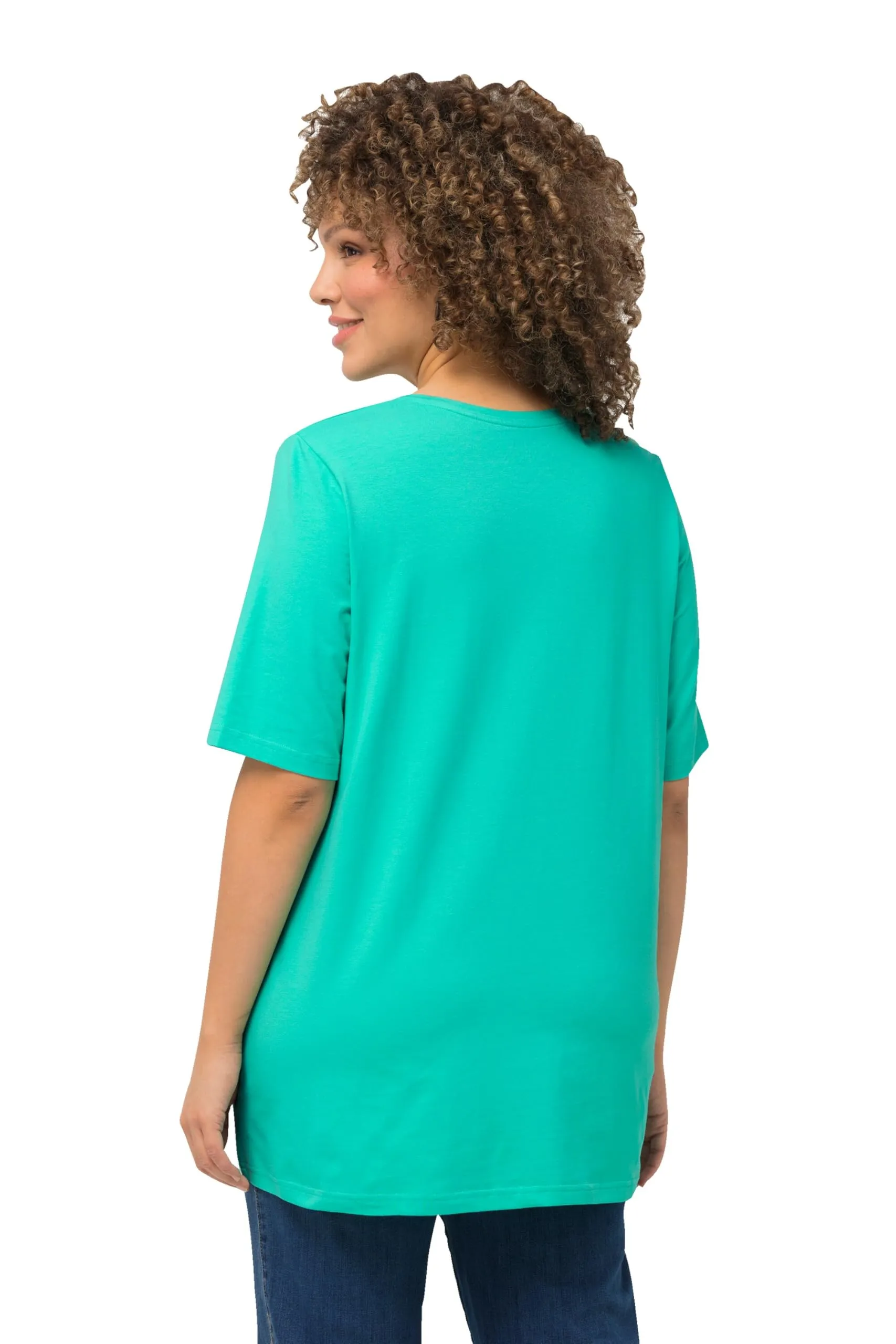 Ulla Popken Donna T-Shirt Linea A Scollo a V Mezza Manica Verde Turchese 64 IT/66 IT - immagine 2
