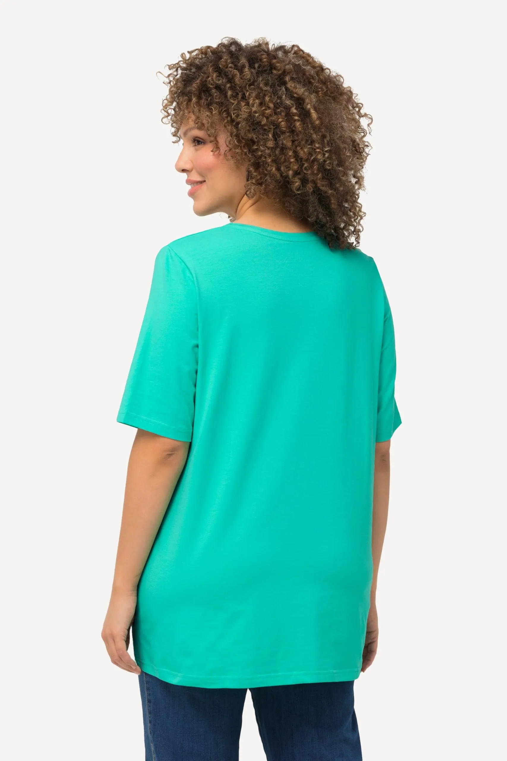 Ulla Popken Donna T-Shirt Linea A Scollo a V Mezza Manica Verde Turchese 64 IT/66 IT - immagine 3