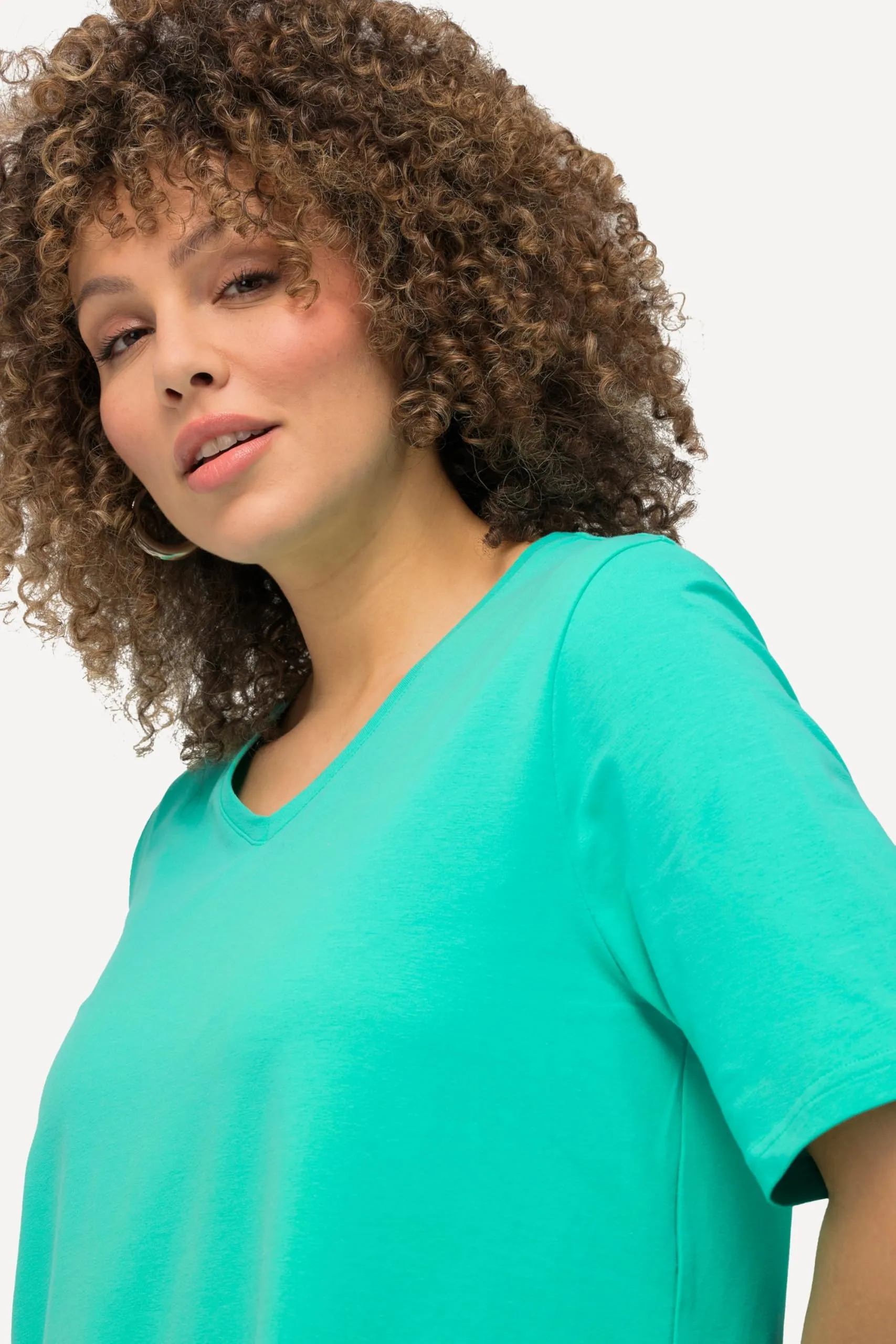 Ulla Popken Donna T-Shirt Linea A Scollo a V Mezza Manica Verde Turchese 64 IT/66 IT - immagine 5