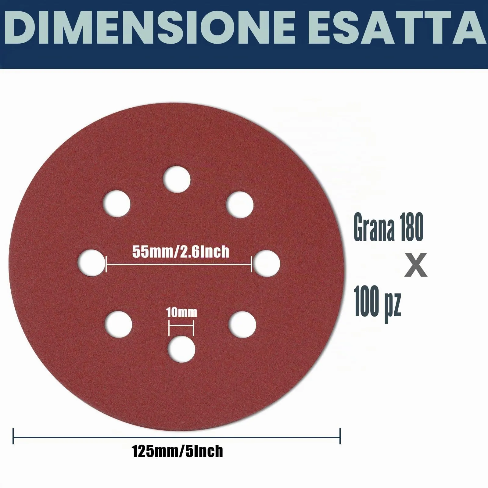 Sinand SZ-125 Dischi di carta vetrata 125 mm, 8 fori, 80 pezzi grana 100 - immagine 2