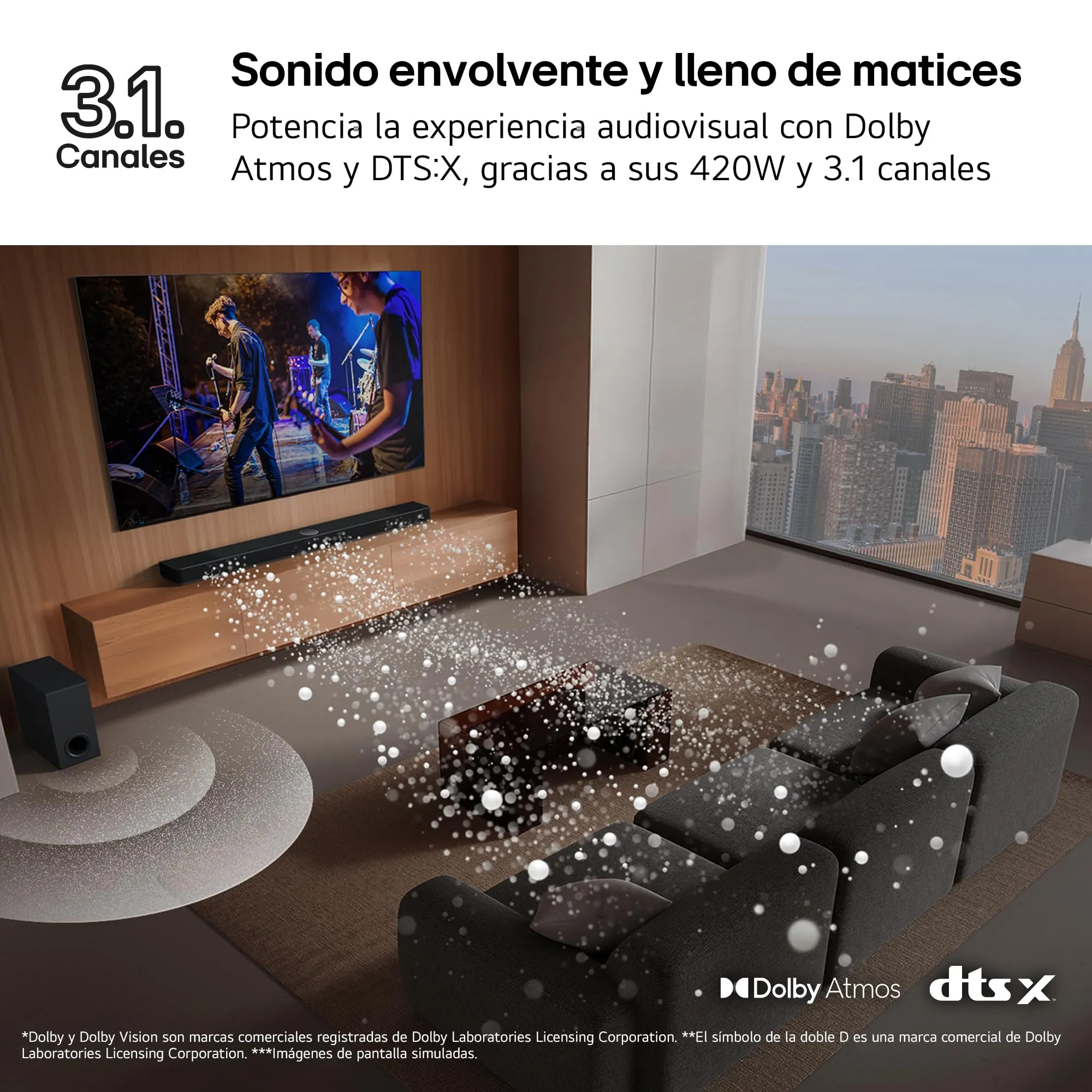 LG SG10TY Soundbar 3.1 Channel 420W with Wireless Subwoofer, Dolby Atmos, Wi-Fi, Spotify Connect, Airplay 2, WOWCAST, HDMI - immagine 6