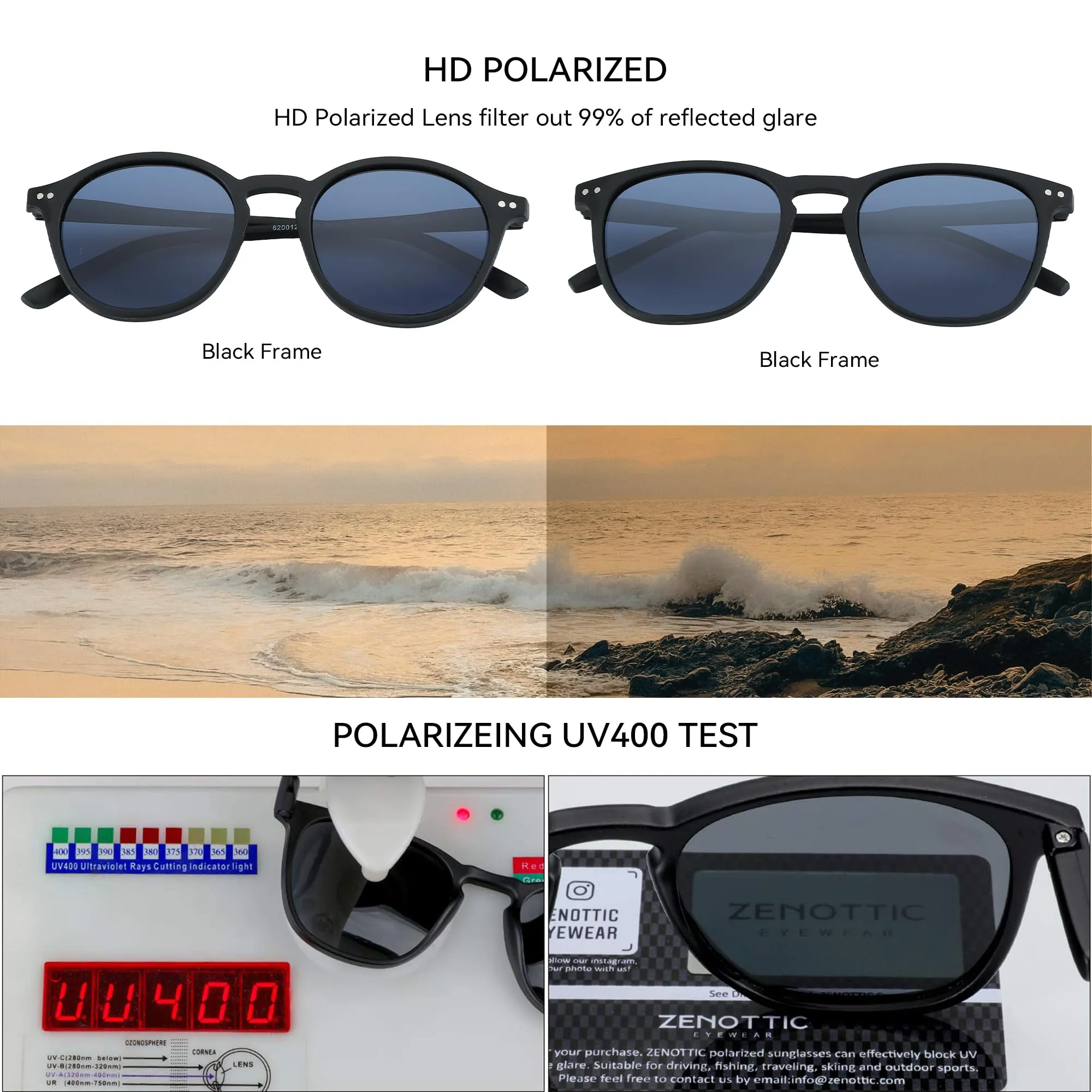 ZENOTTIC 2 Paia Occhiali da Sole Polarizzati Retro Vintage Rotondi e Quadrati Protezione UV400 Unisex - immagine 4