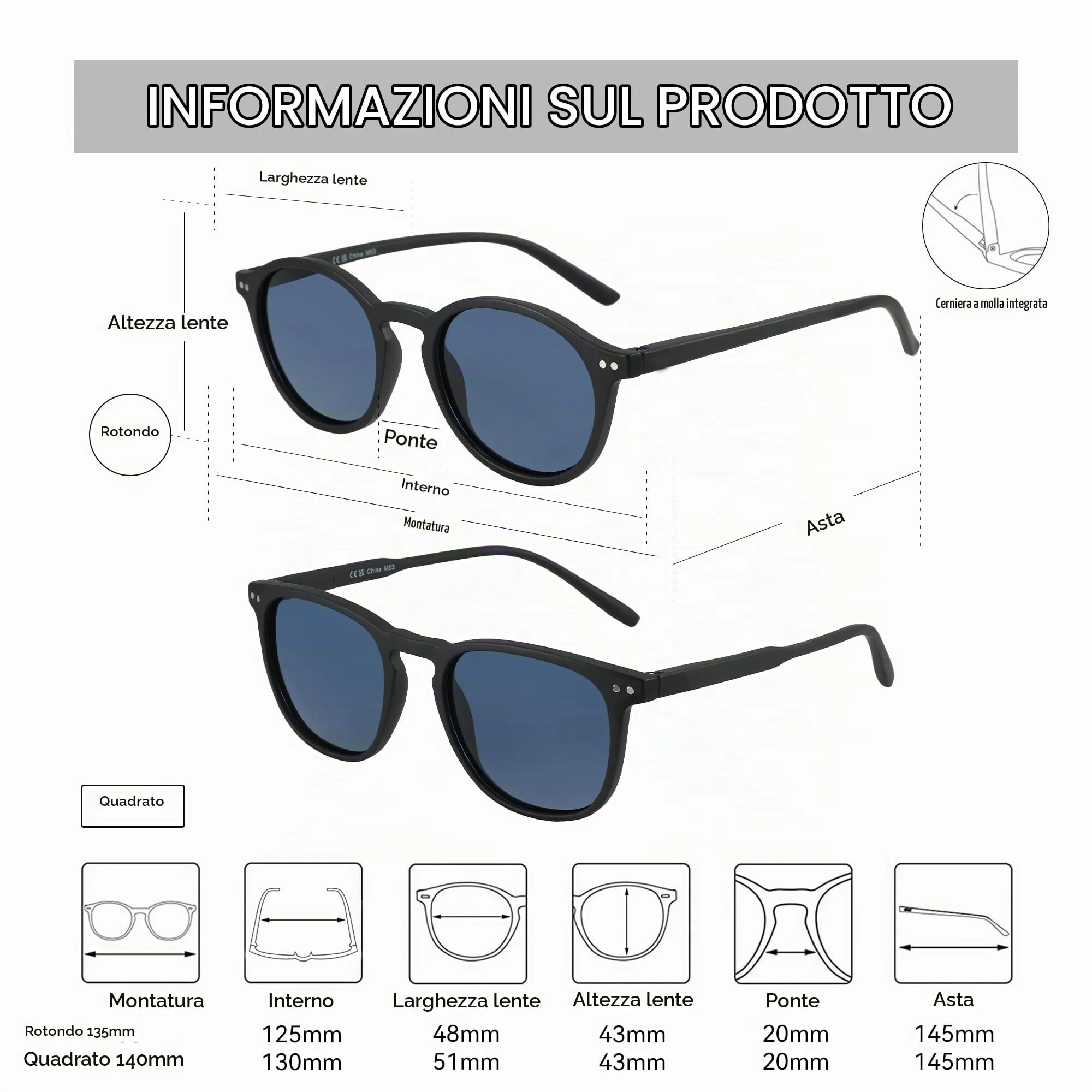 ZENOTTIC 2 Paia Occhiali da Sole Polarizzati Retro Vintage Rotondi e Quadrati Protezione UV400 Unisex - immagine 6