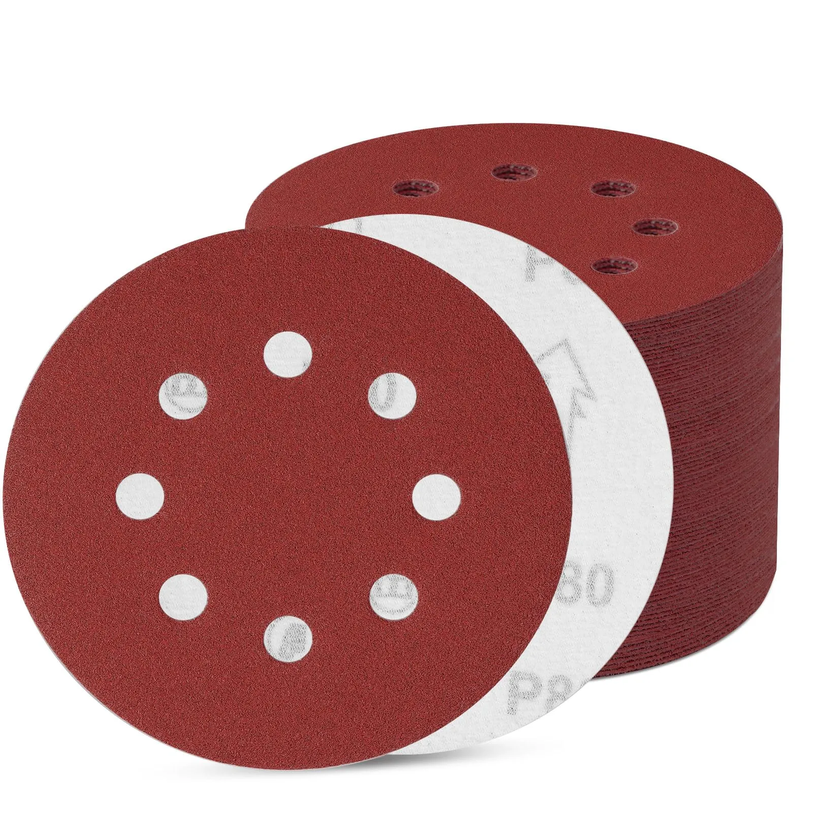 Sinand SZ-125 Dischi di Carta Vetrata 125 mm a 8 Fori, Grana 80, 80 Pezzi - immagine 1