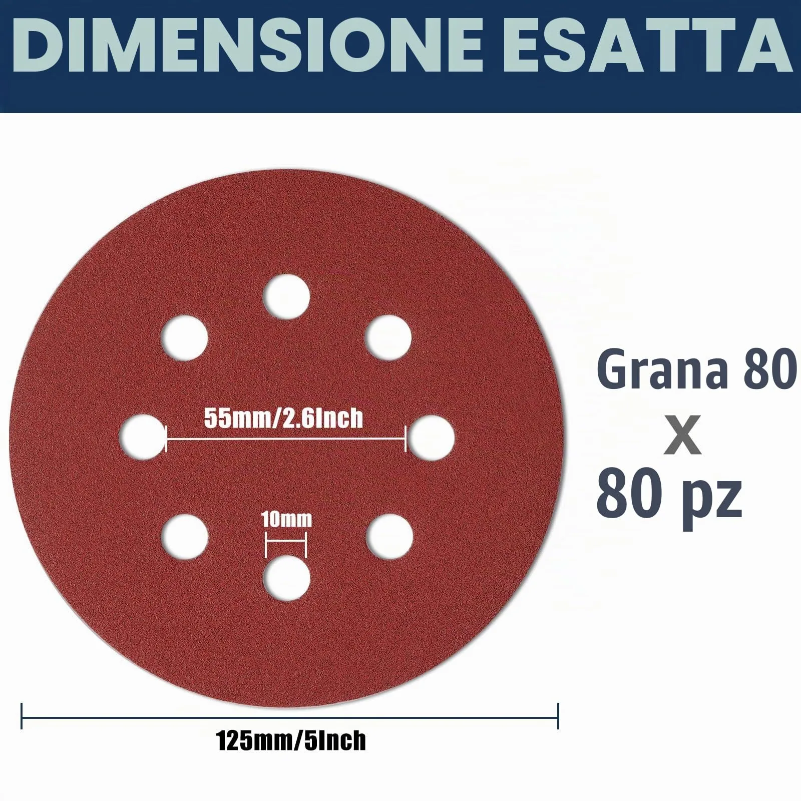 Sinand SZ-125 Dischi di Carta Vetrata 125 mm a 8 Fori, Grana 80, 80 Pezzi - immagine 2