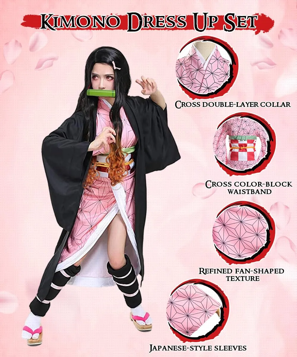 YYDSXK Nezuko Cosplay Costume Set with Kimono and Cloak - immagine 2