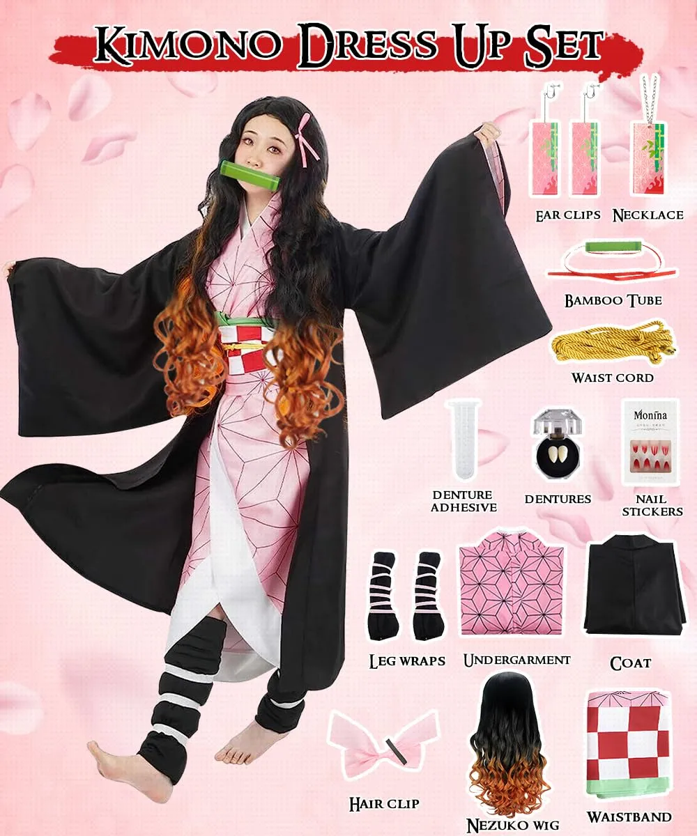 YYDSXK Nezuko Cosplay Costume Set with Kimono and Cloak - immagine 3