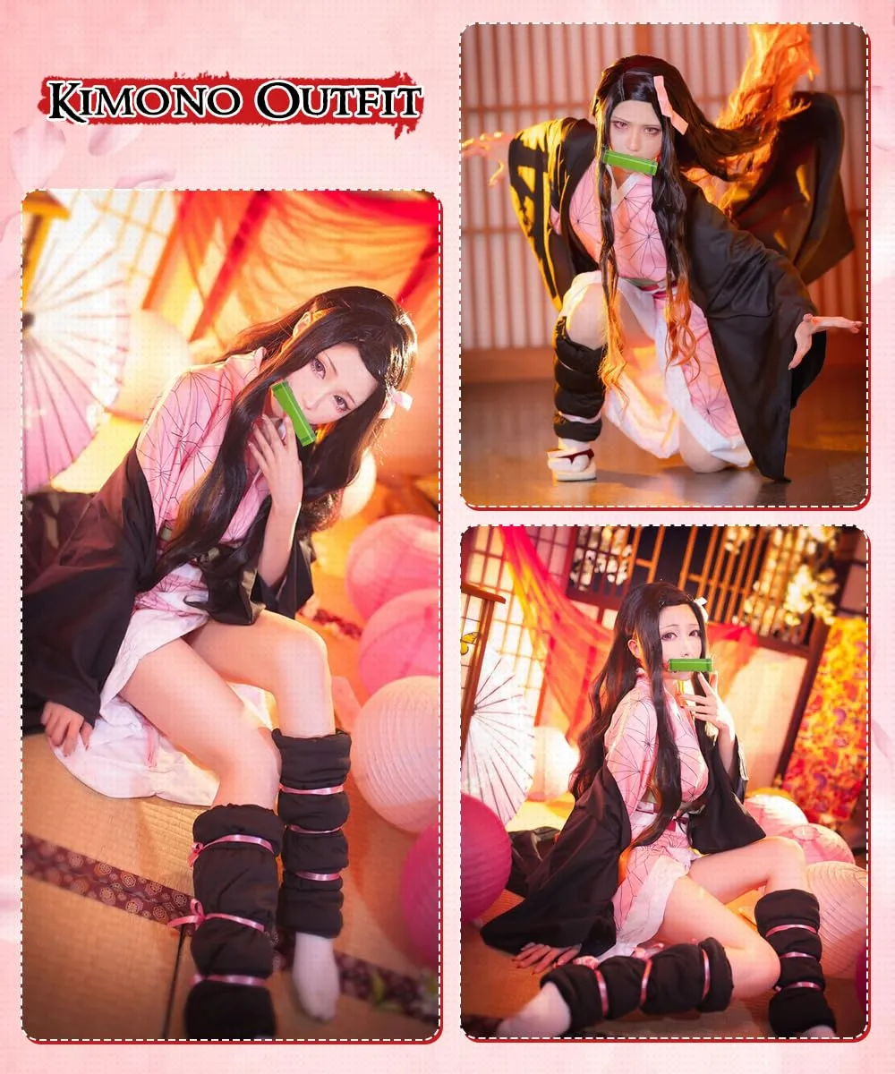 YYDSXK Nezuko Cosplay Costume Set with Kimono and Cloak - immagine 5
