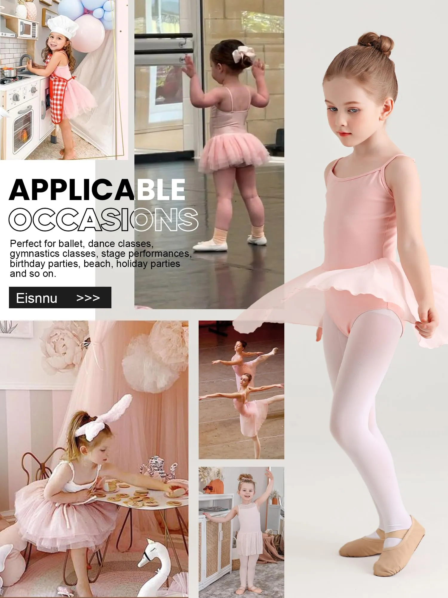 Eisnnu Vestito da Balletto Ginnastica Leotard in Cotone con Gonna in Chiffon per Ragazza, Rosa, 160 - immagine 6