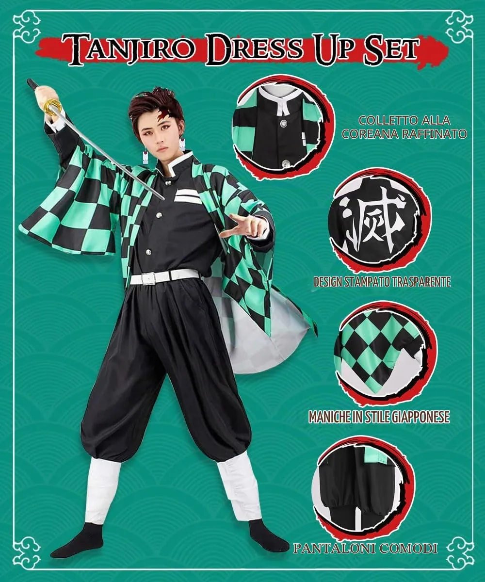 YYDSXK Cosplay Costume Tanjirou Set Kimono e Mantello - immagine 2