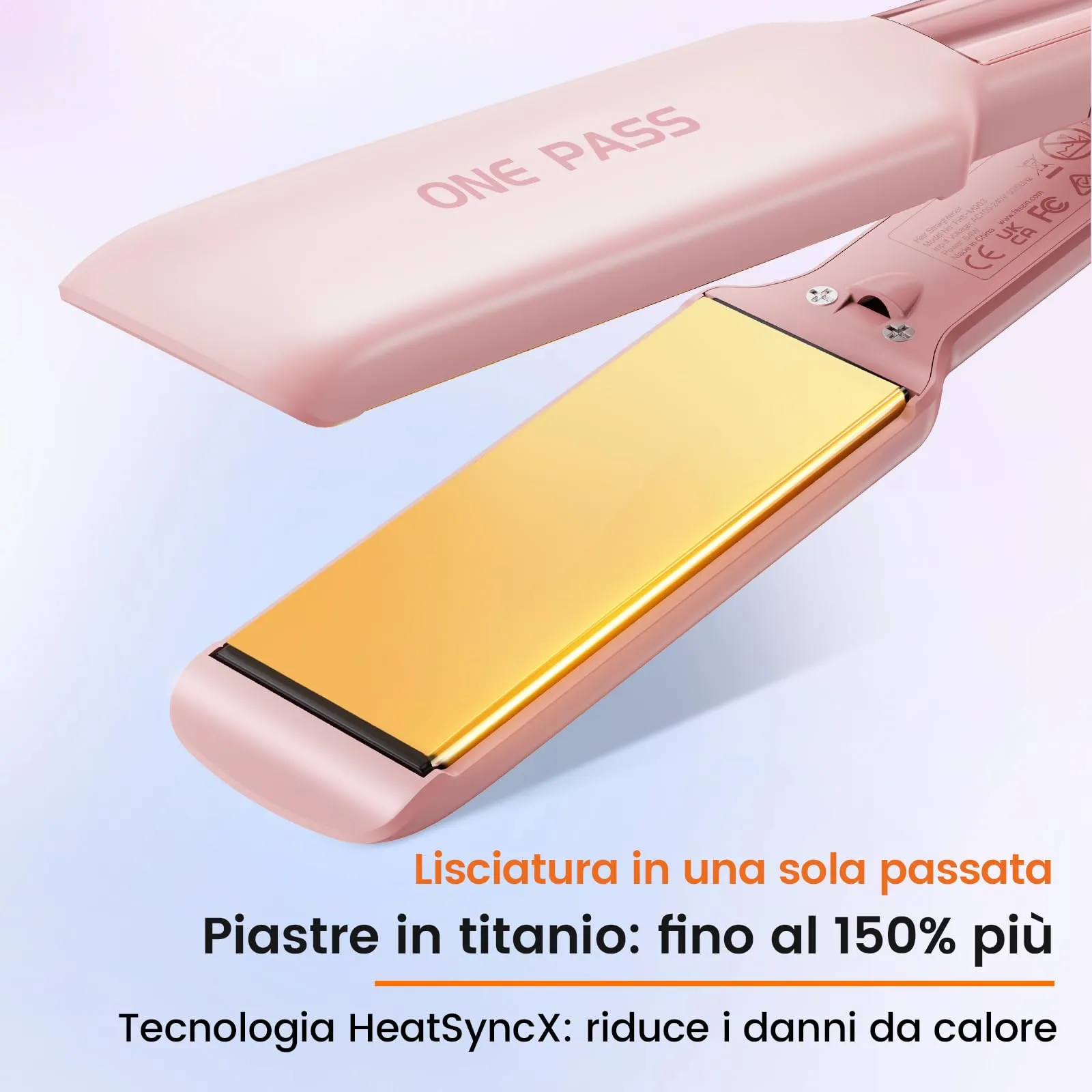 Faszin Piastra per Capelli Professionale in Titanio 42mm, Rosa - immagine 2