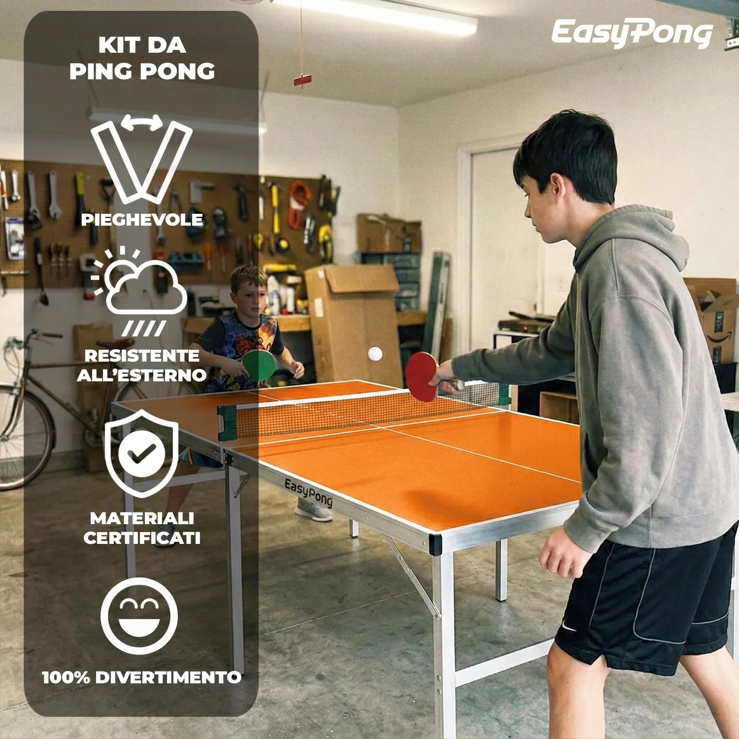 OriginalCup EasyPong Tavolo da Ping Pong Arancione 182x91cm con 2 Racchette e 4 Palline - immagine 3