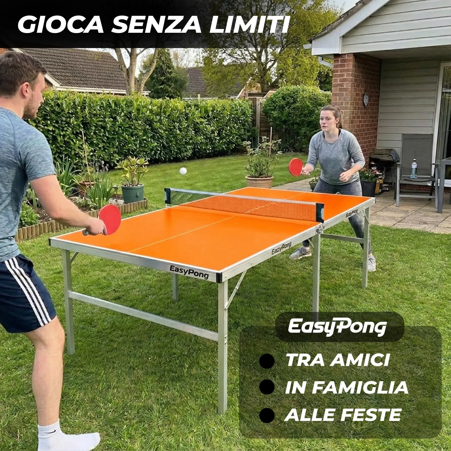 OriginalCup EasyPong Tavolo da Ping Pong Arancione 182x91cm con 2 Racchette e 4 Palline - immagine 4