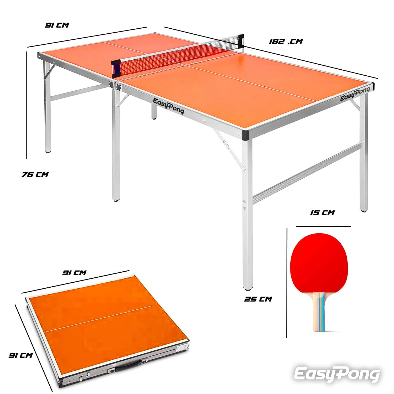 OriginalCup EasyPong Tavolo da Ping Pong Arancione 182x91cm con 2 Racchette e 4 Palline - immagine 5