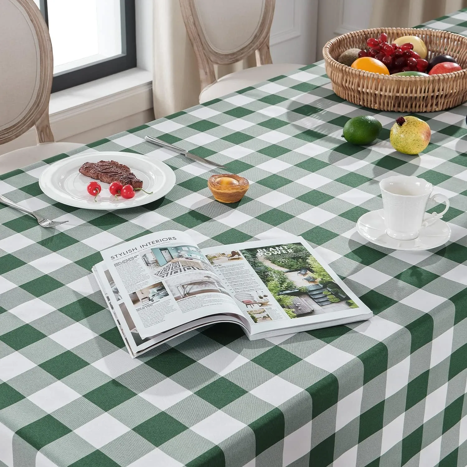 Softalker Tovaglie Rettangolari a Quadretti in Poliestere, Impermeabili e Antimacchia, 152,4 x 213,4 cm, Verde e Bianco (Set da 2) - immagine 3