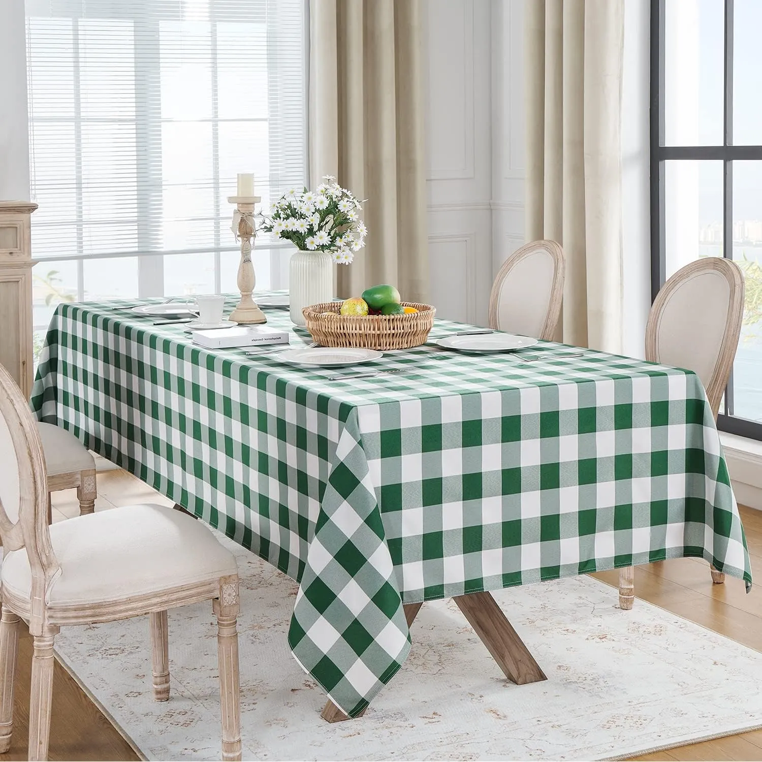 Softalker Tovaglie Rettangolari a Quadretti in Poliestere, Impermeabili e Antimacchia, 152,4 x 213,4 cm, Verde e Bianco (Set da 2) - immagine 6
