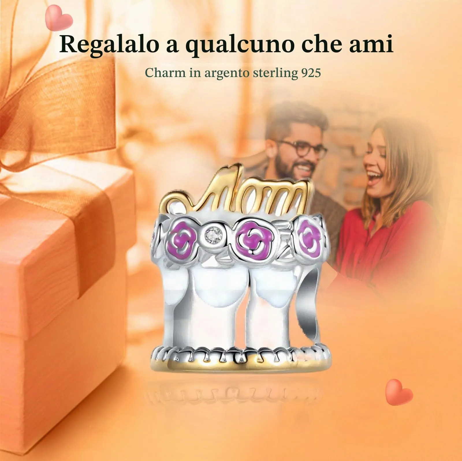 Rimgoris Ciondolo in Argento Sterling 925 Torta di Buon Compleanno con Zirconi Cubici per Braccialetti e Collane da Donna - immagine 2