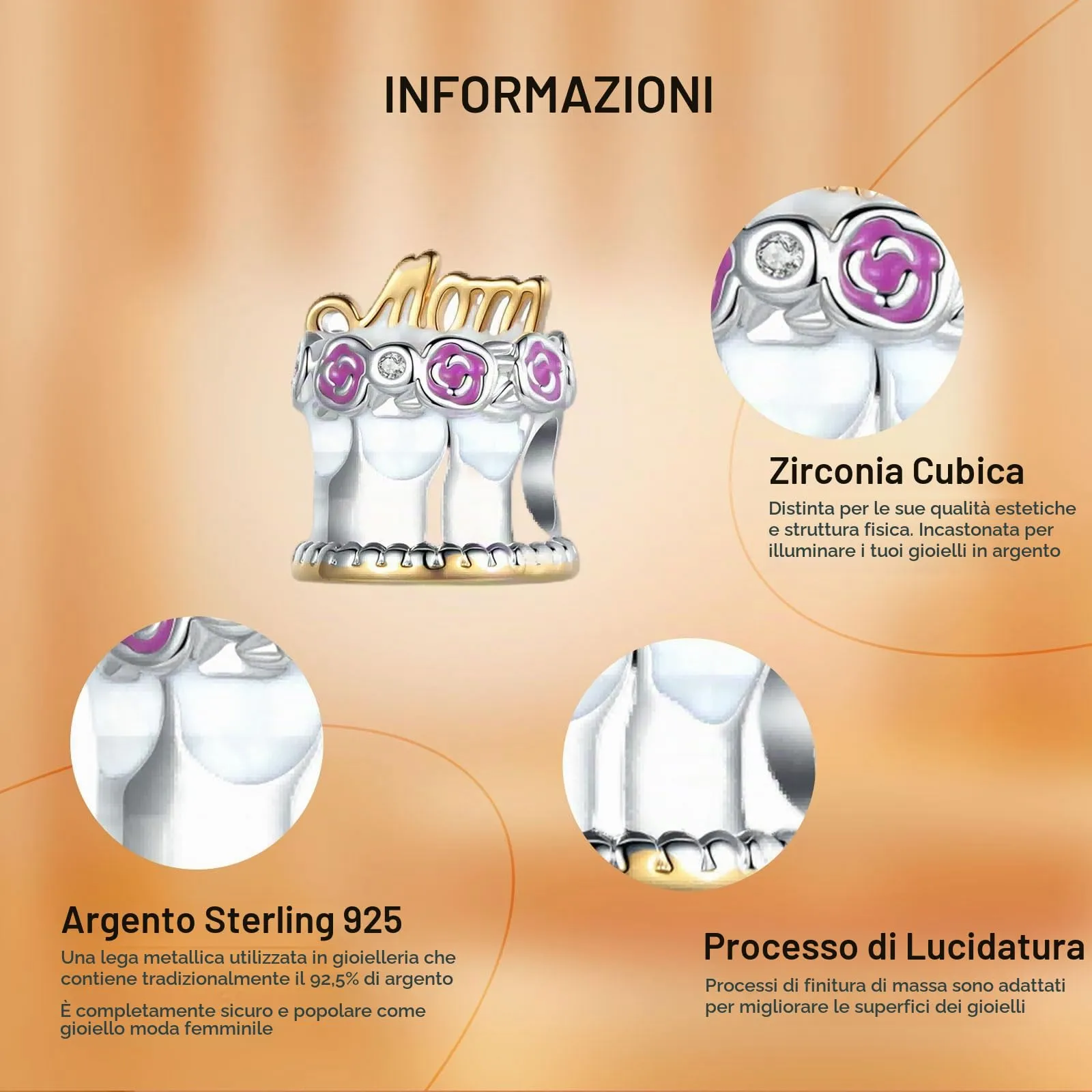 Rimgoris Ciondolo in Argento Sterling 925 Torta di Buon Compleanno con Zirconi Cubici per Braccialetti e Collane da Donna - immagine 4