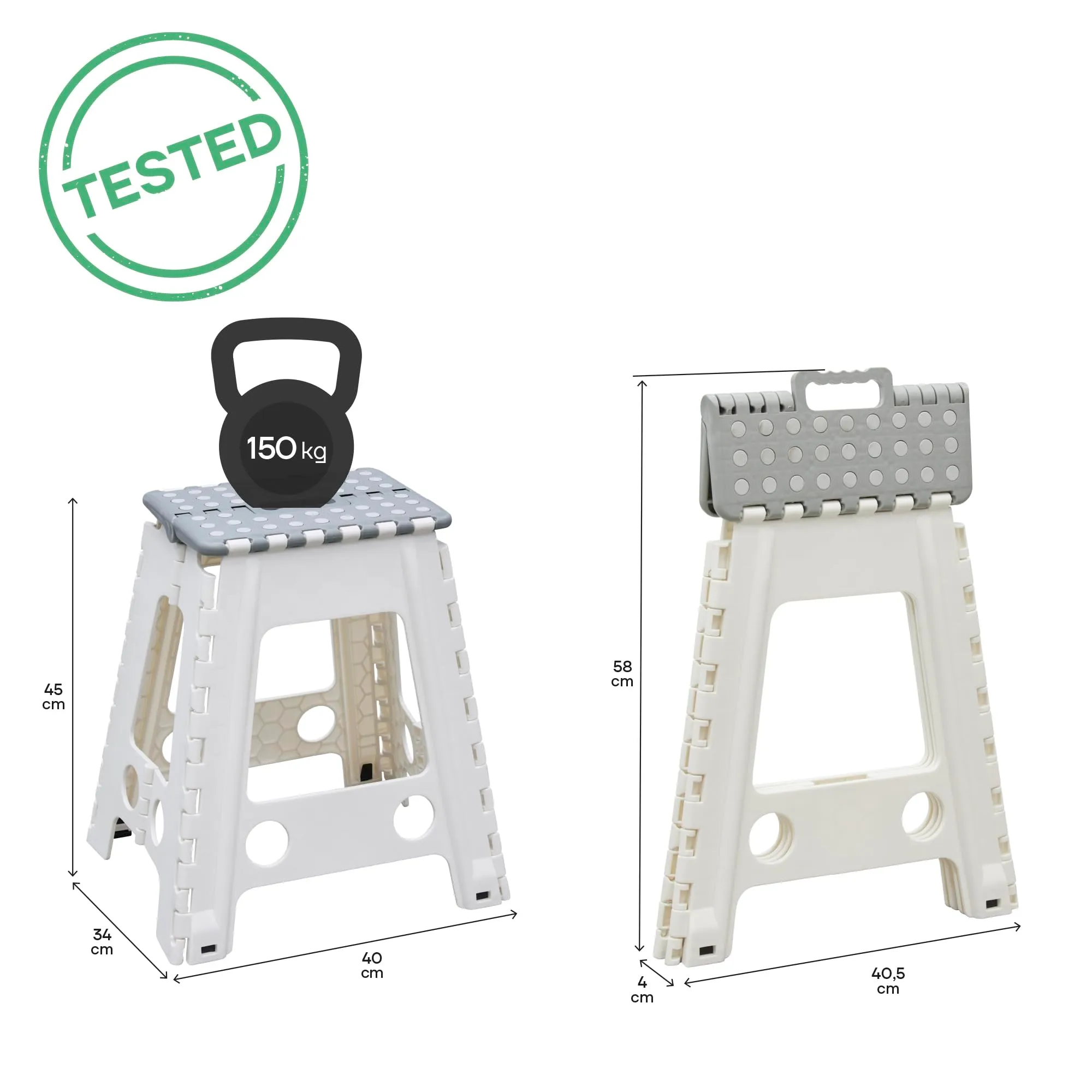ARREGUI TB-045-G Sgabello Pieghevole Multiuso, 45 cm, Bianco e Grigio - immagine 2