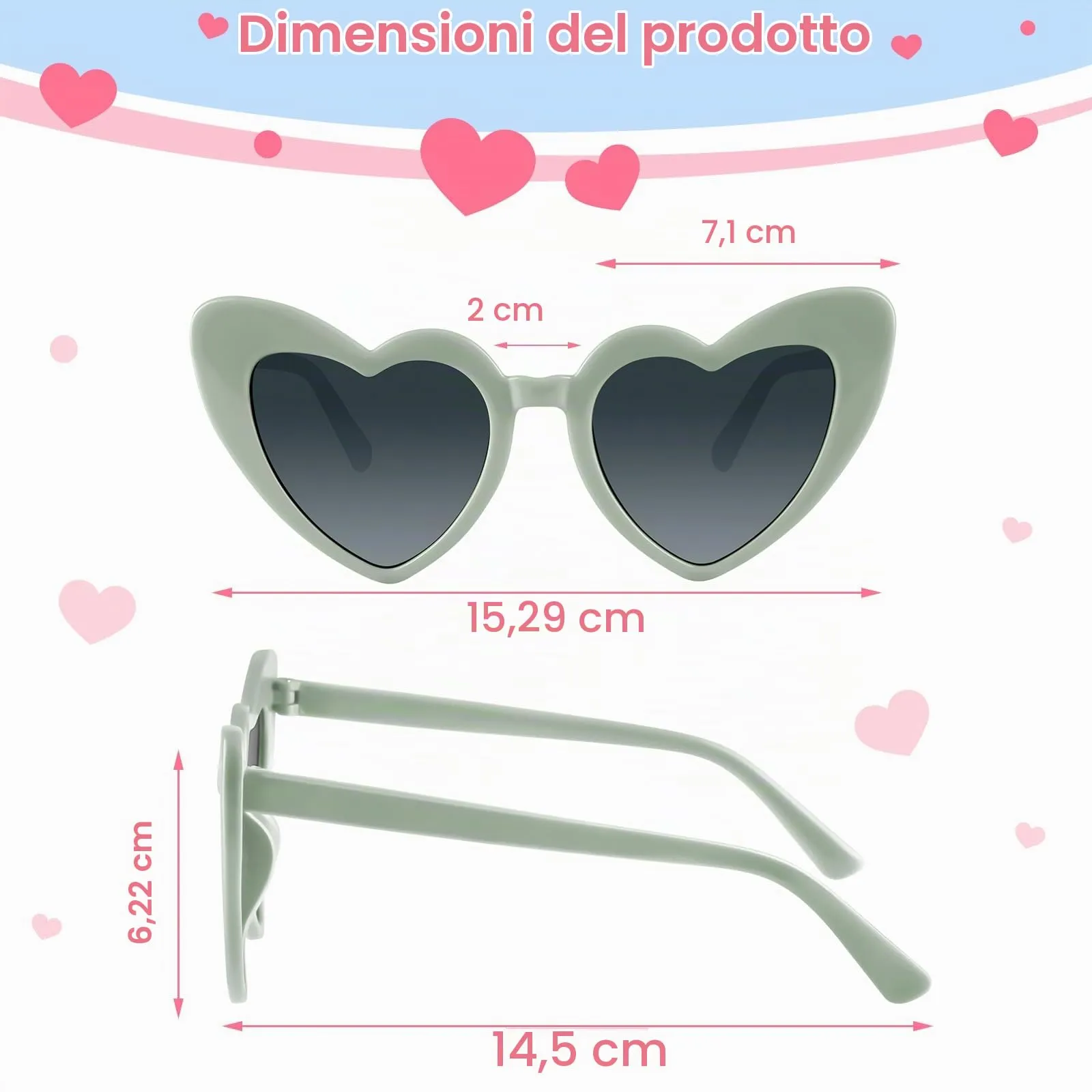 BOUBONI Occhiali da sole vintage a forma di cuore, Confezione da 12, Verde - immagine 2