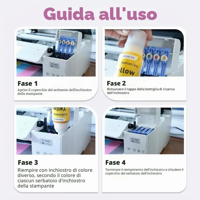 JoyPrinting Inchiostro a Sublimazione per ET-2810, 1810, 2710, 2714, 2711, 2726, 2850, 2820, 2830, 2815, 2856, 2876, 2750, 2700, 2870, 2871, 2811, 2860, 2861, 3850, 4850, 4500, 2650 (BK/C/M/Y) - immagine 4