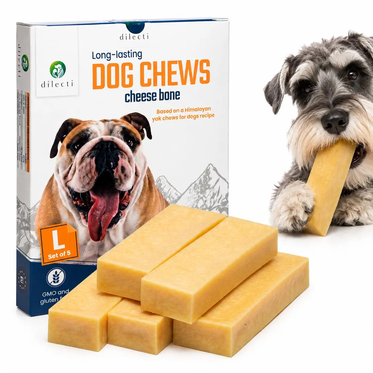 Dilecti Bastoncini al Formaggio Himalayano per Cani, Taglia L, Set da 5 - immagine 1