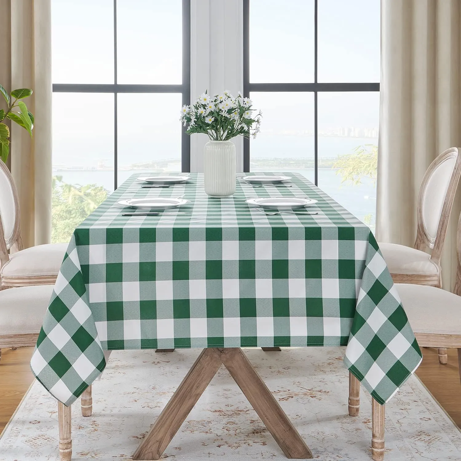 Softalker Tovaglie Rettangolari a Quadretti in Poliestere, Impermeabili e Antimacchia, 152,4 x 259,1 cm, Verde e Bianco, Set da 2 - immagine 8