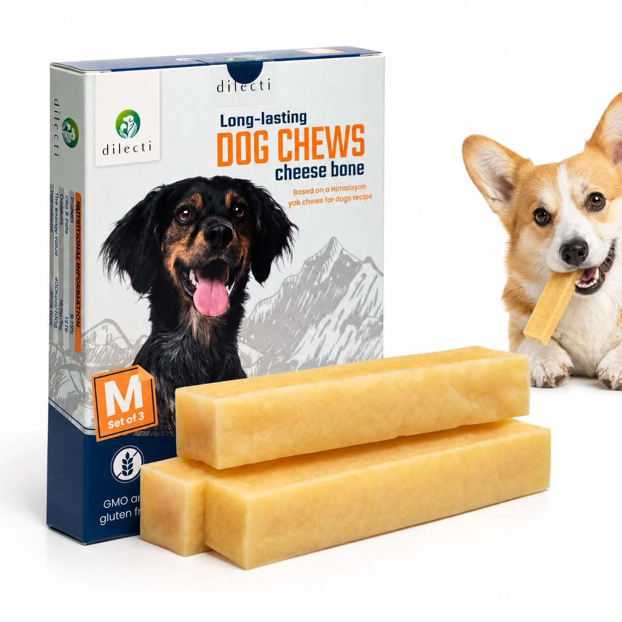 Dilecti Bastoncini al Formaggio per Cani, Ricetta Himalayana, Taglia M, Set 3 - immagine 1
