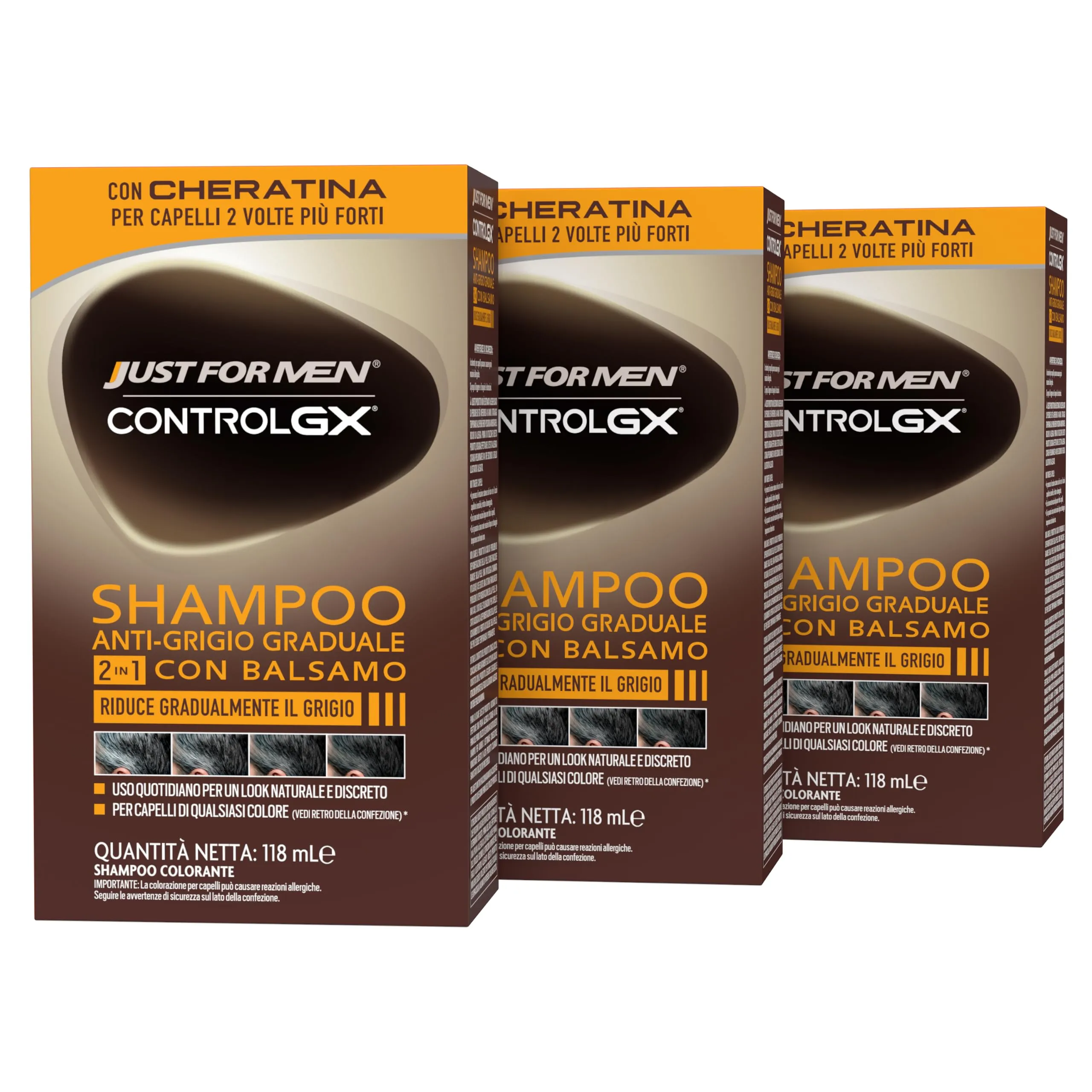 Just For Men Control GX 2in1 Anti-Grey Shampoo, 118 ml (3 Pack) - immagine 1