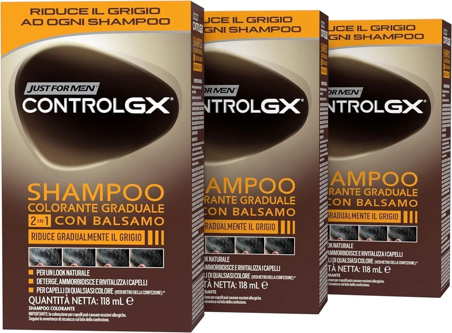 Just For Men Control GX 2in1 Anti-Grey Shampoo, 118 ml (3 Pack) - immagine 2