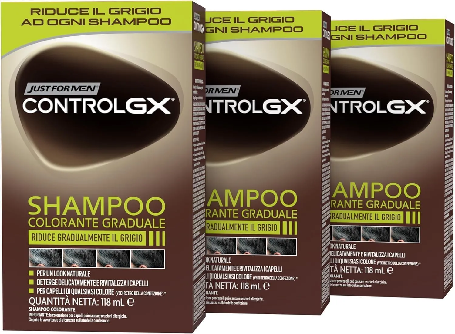 Just For Men Control GX Shampoo Anti-Grigio Graduale Uomo, 118 ml (3 Pack) - immagine 2