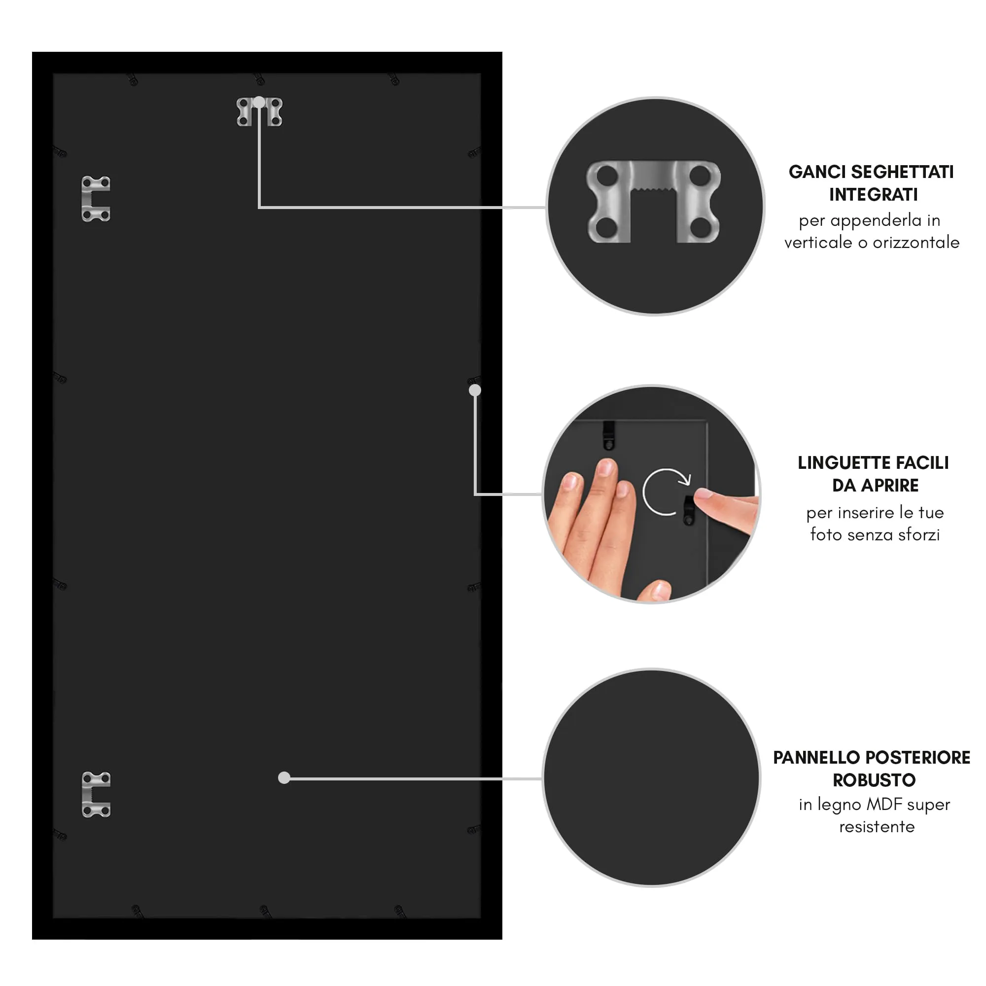 Americanflat Cornice 40x80 cm Nera in Legno MDF con Pannello Protettivo e Ganci Integrati - immagine 8