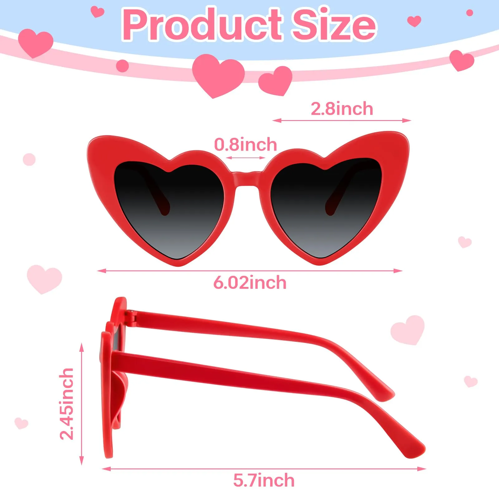 BOUBONI Occhiali da sole a forma di cuore vintage, Rosso, Confezione da 24 pezzi - immagine 2