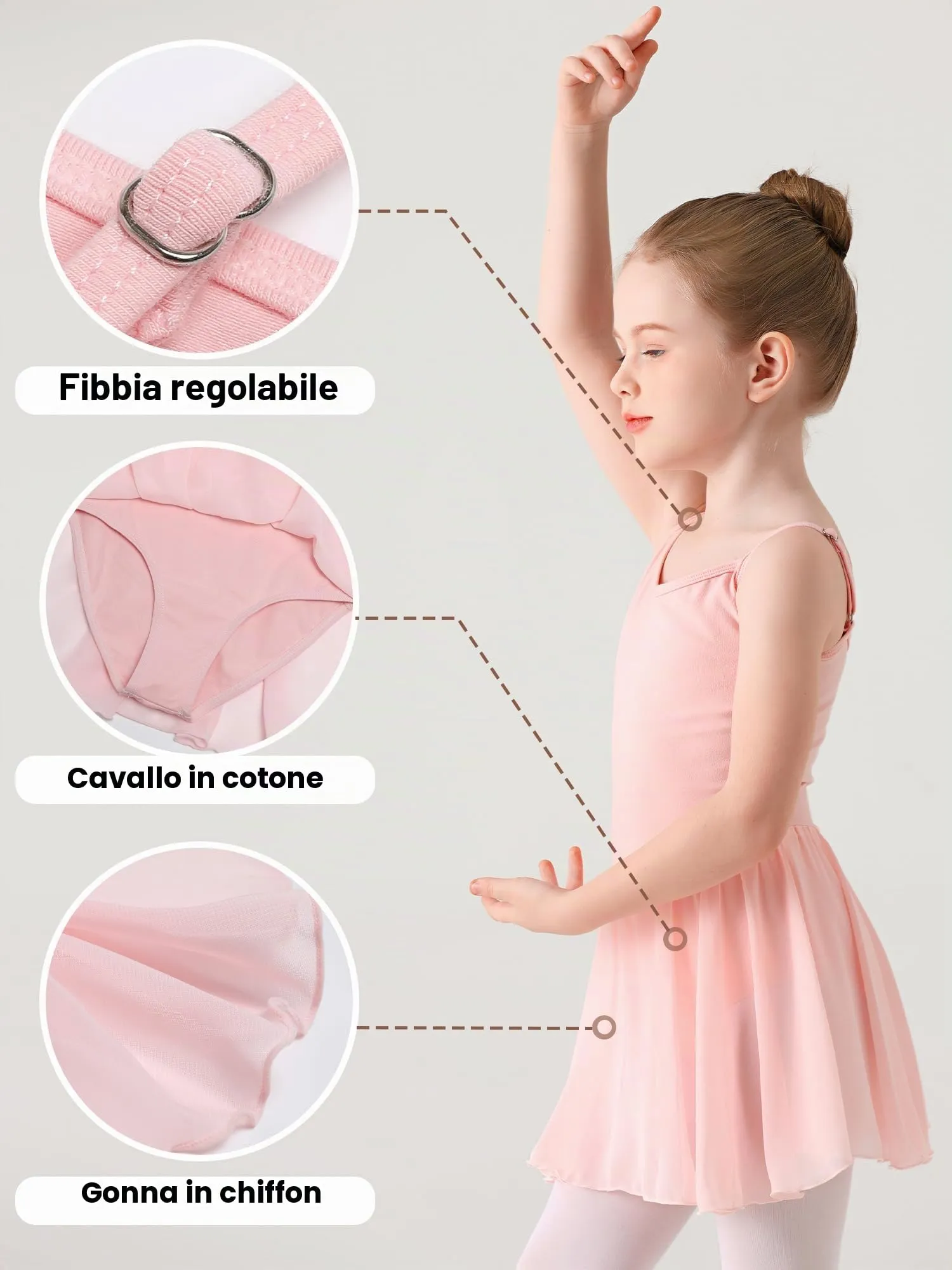 Eisnnu Vestito da Balletto Ginnastica Leotard in Cotone con Gonna in Chiffon per Bambina, 2-14 Anni, Rosa, 100 - immagine 4