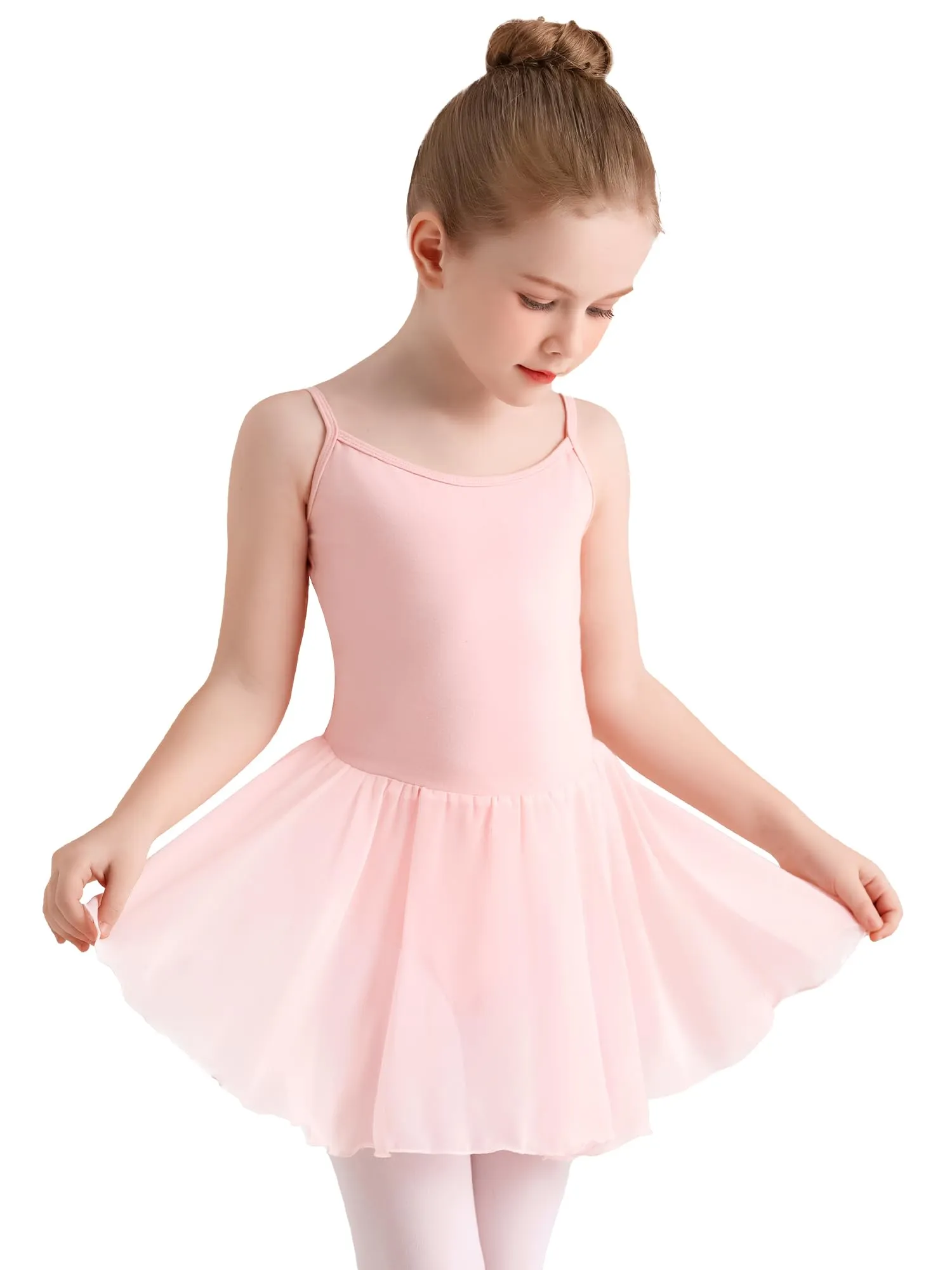 Eisnnu Vestito da Balletto e Ginnastica per Ragazza, Body in Cotone senza Maniche con Gonna in Chiffon, Rosa, 140 - immagine 2