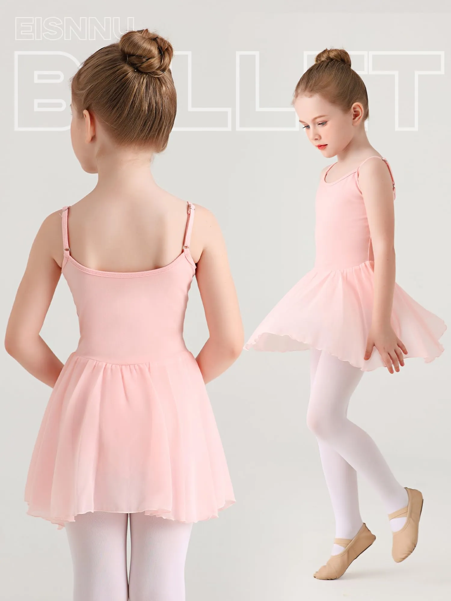 Eisnnu Vestito da Balletto Ginnastica Leotard in Cotone con Gonna in Chiffon per Ragazza, 2-14 Anni, Rosa, 130 - immagine 3
