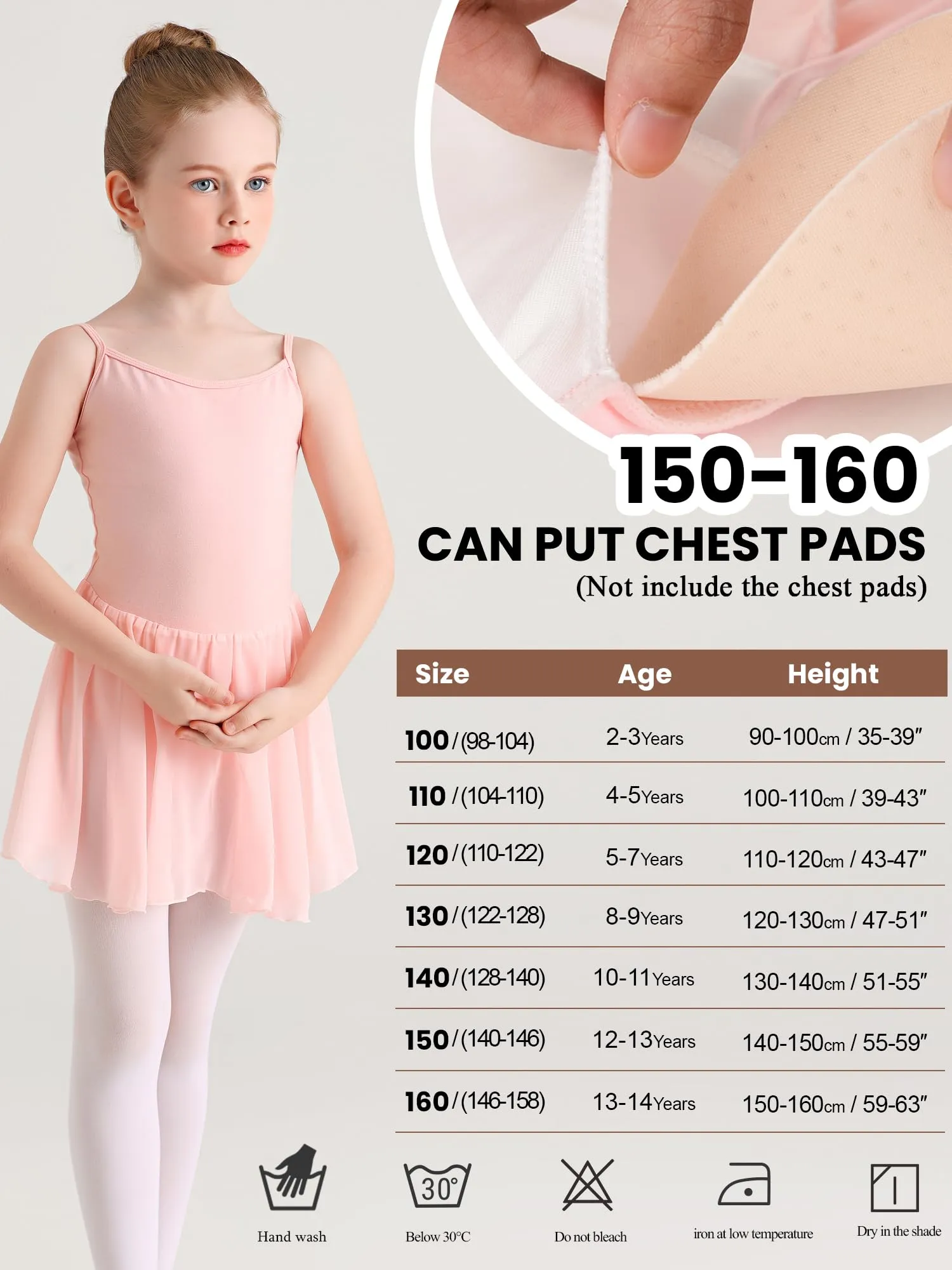Eisnnu Vestito da Balletto Ginnastica Leotard in Cotone con Gonna in Chiffon per Ragazza, 2-14 Anni, Rosa, 130 - immagine 5