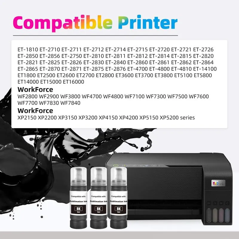 JoyPrinting Inchiostro a Sublimazione per Stampanti ET-2810, 1810, 2710, 2714, 2711, 2726, ET-2850, 2830, 2815, 2820, 2856, 2750, 2700, 2811 (3 Nero) - immagine 2