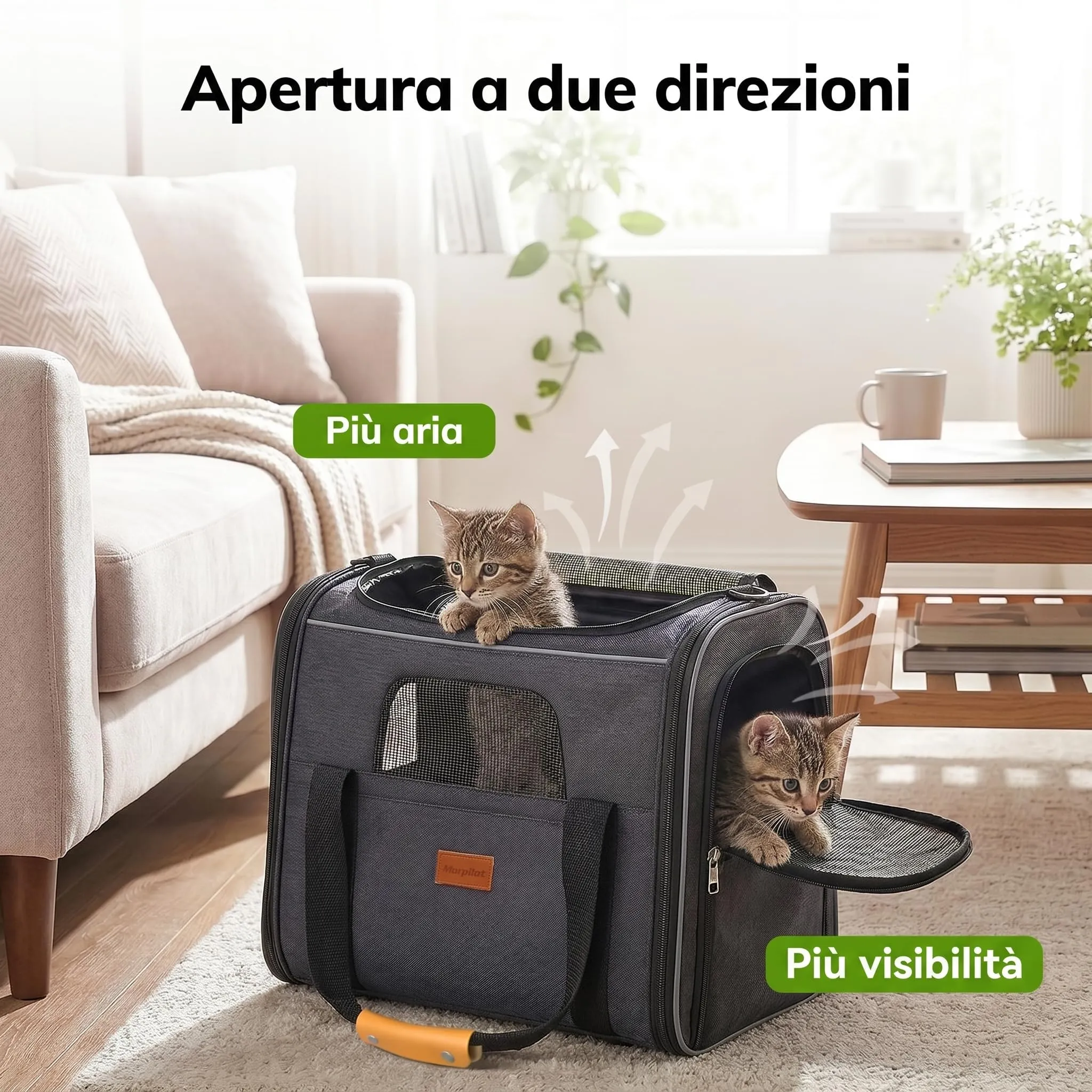 Morpilot Trasportino per Gatti e Cani fino a 7 kg, Pieghevole, 43.5x31x34cm, Grigio Scuro (M) - immagine 2