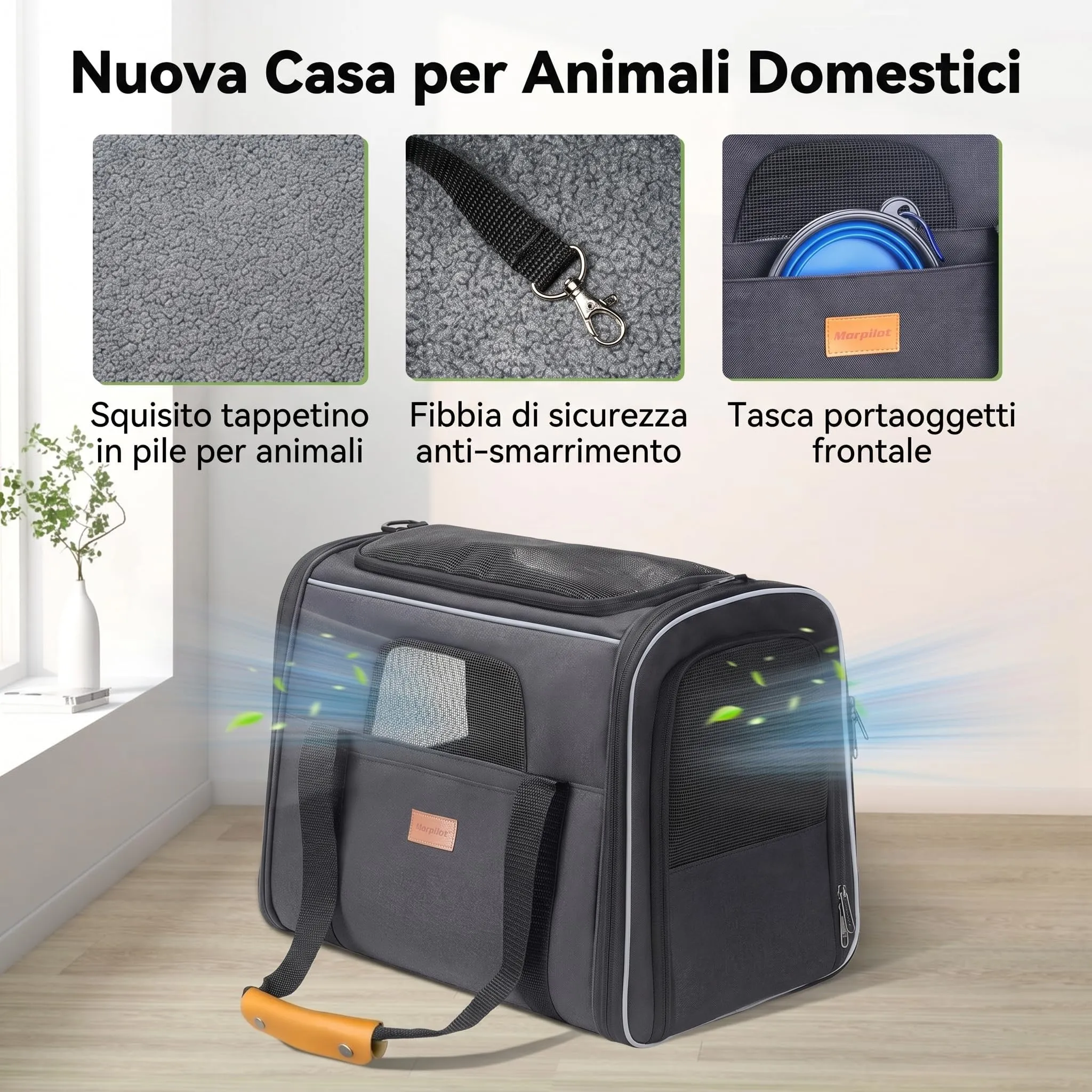 Morpilot Trasportino per Gatti e Cani fino a 7 kg, Pieghevole, 43.5x31x34cm, Grigio Scuro (M) - immagine 3