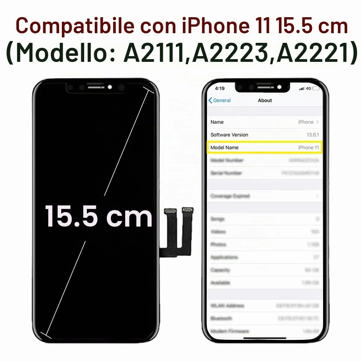GULEEK Display LCD FHD COF 6,1" per iPhone 11, Touch Screen Integrato - immagine 2